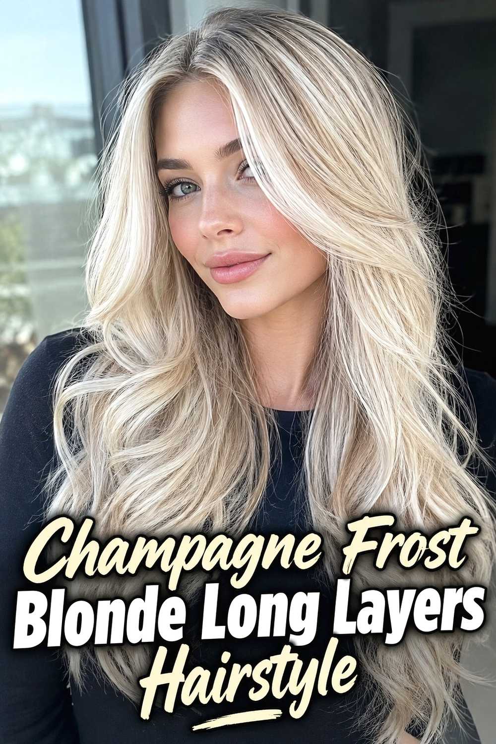 12. Champagne Frost Blonde Long Layers Hairstyle