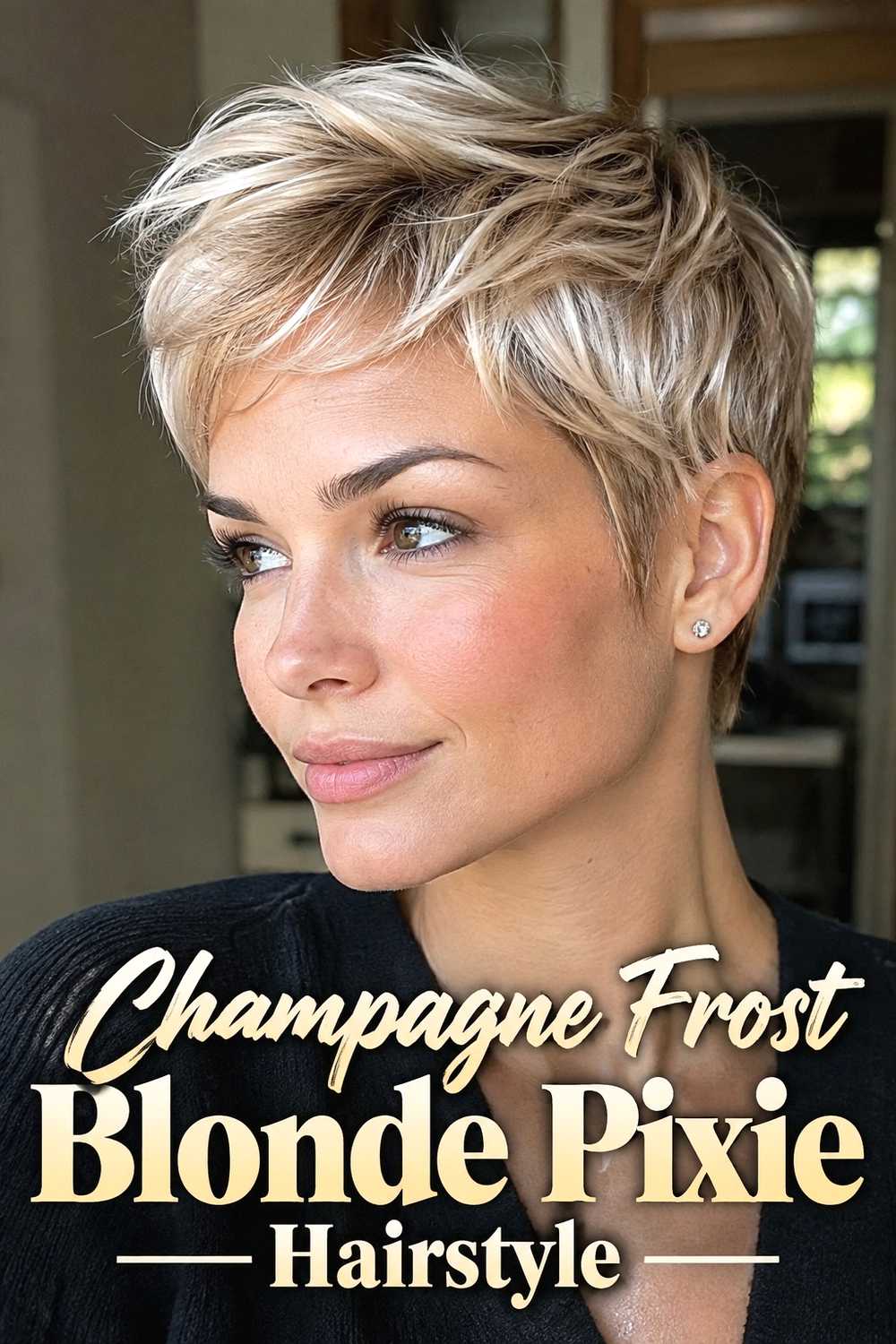 7. Champagne Frost Blonde Pixie Hairstyle