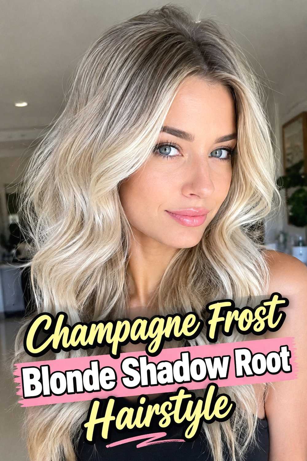 9. Champagne Frost Blonde Shadow Root Hairstyle