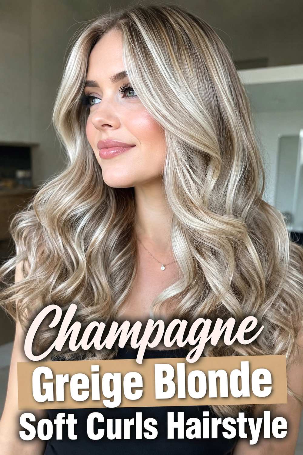 16. Champagne Greige Blonde Soft Curls Hairstyle