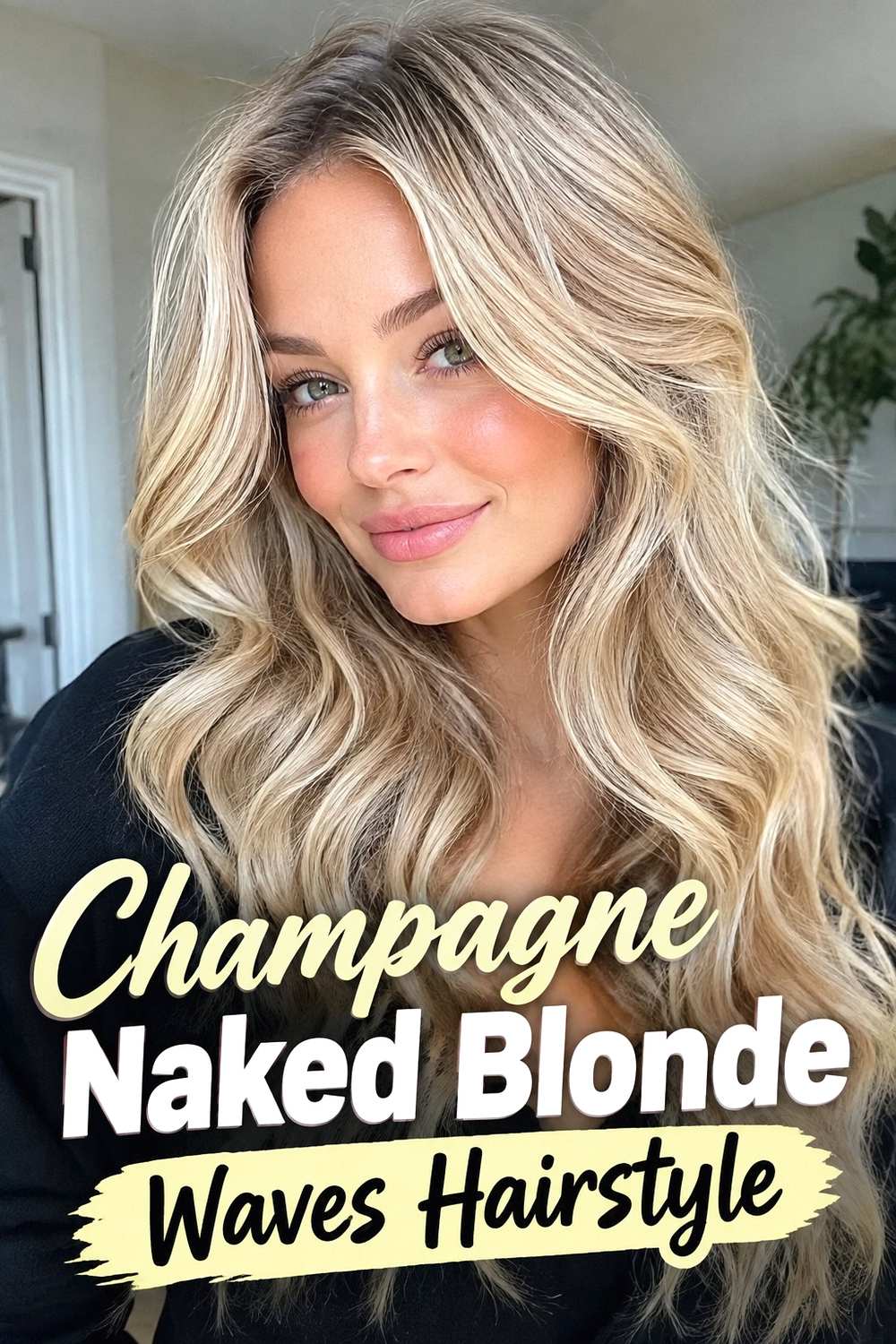 4. Champagne Naked Blonde Waves Hairstyle