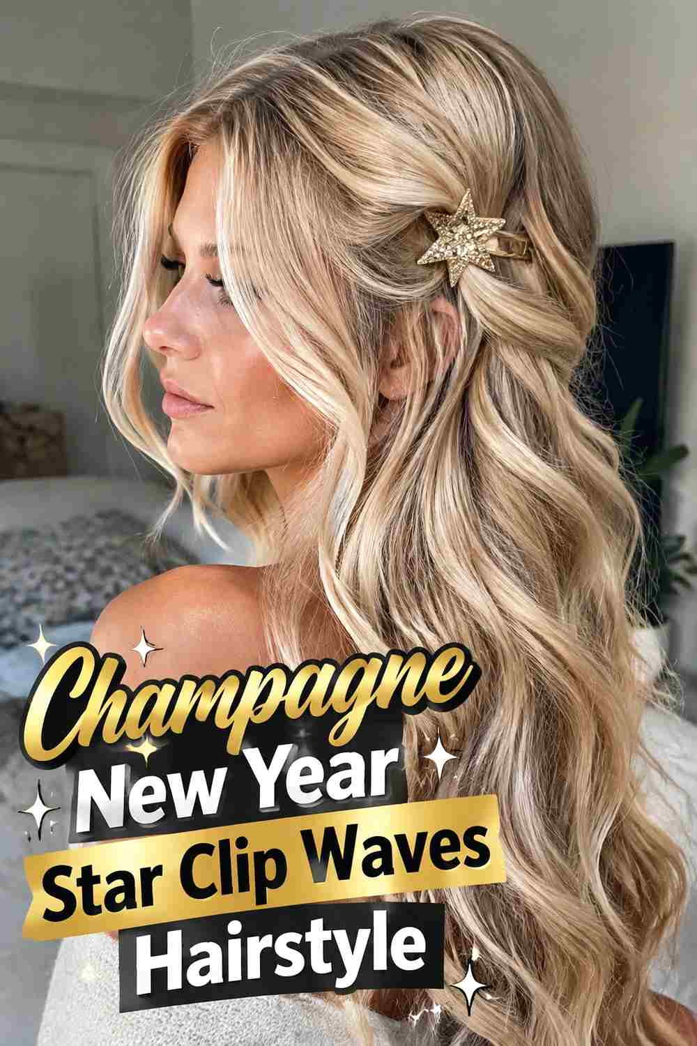 14. Champagne New Year Star Clip Waves Hairstyle