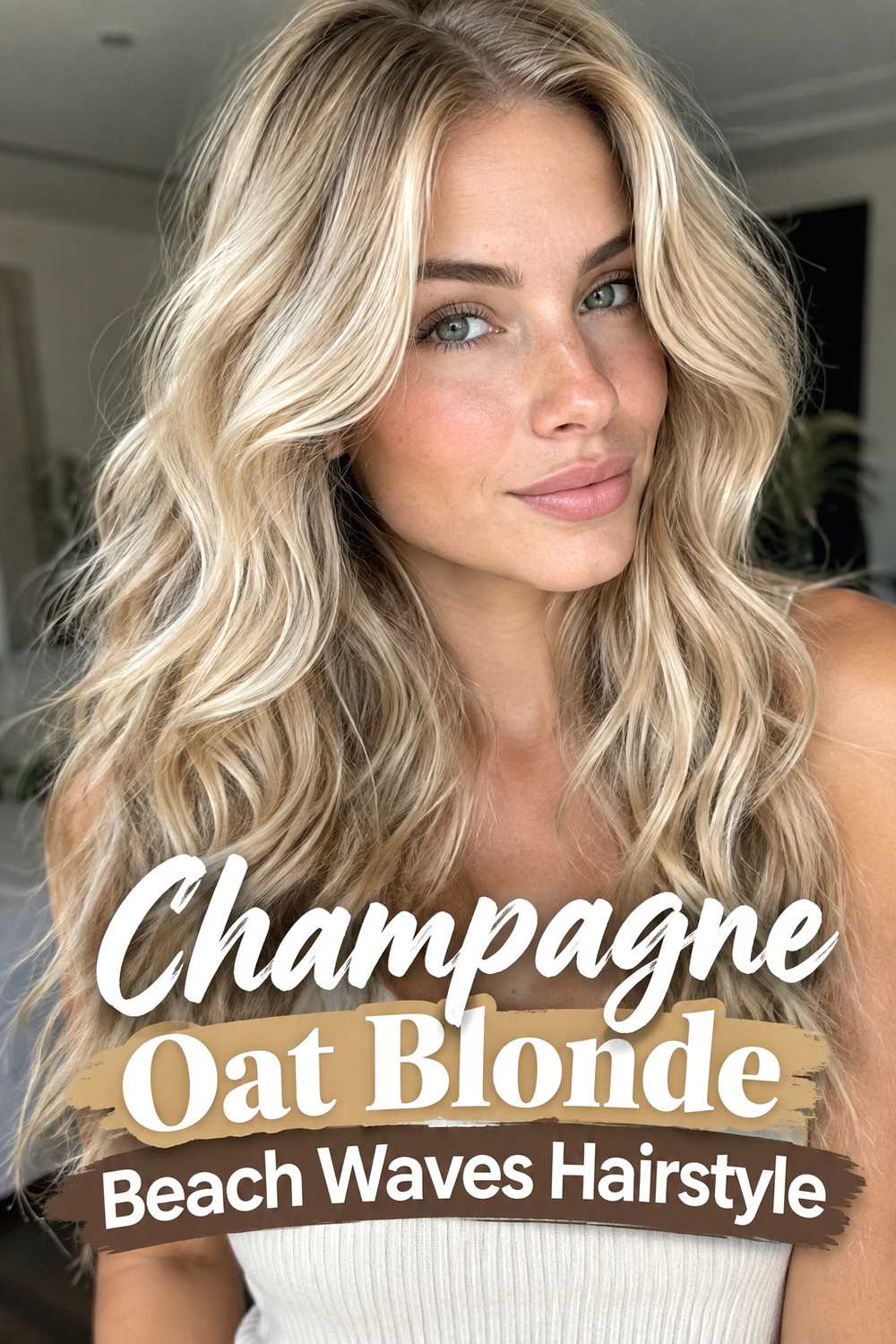 13. Champagne Oat Blonde Beach Waves Hairstyle