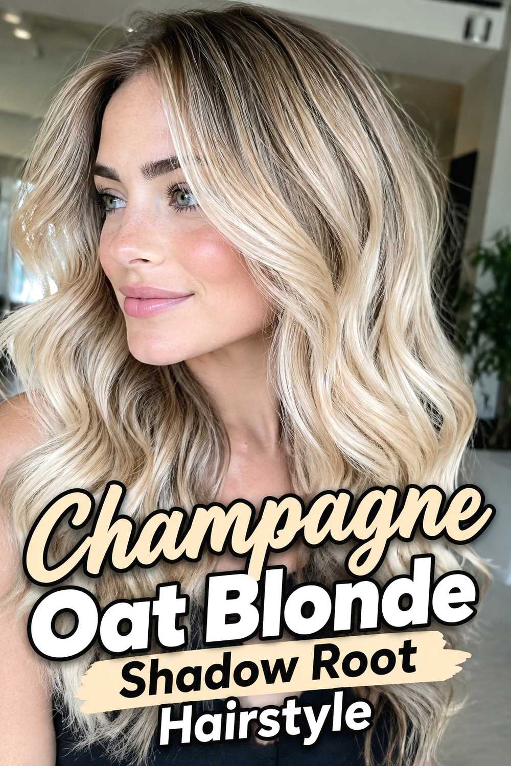 10. Champagne Oat Blonde Shadow Root Hairstyle