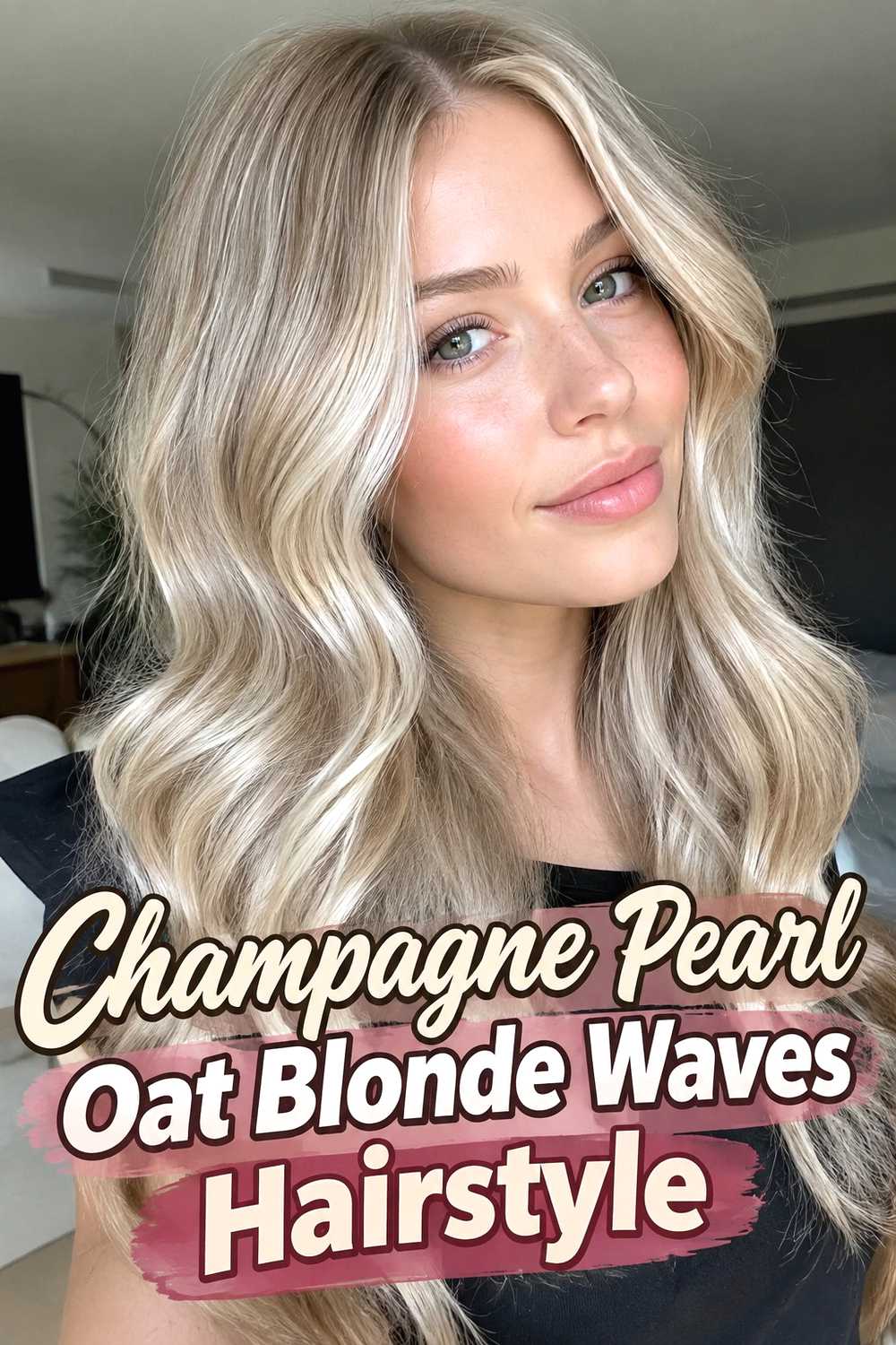 9. Champagne Pearl Oat Blonde Waves Hairstyle