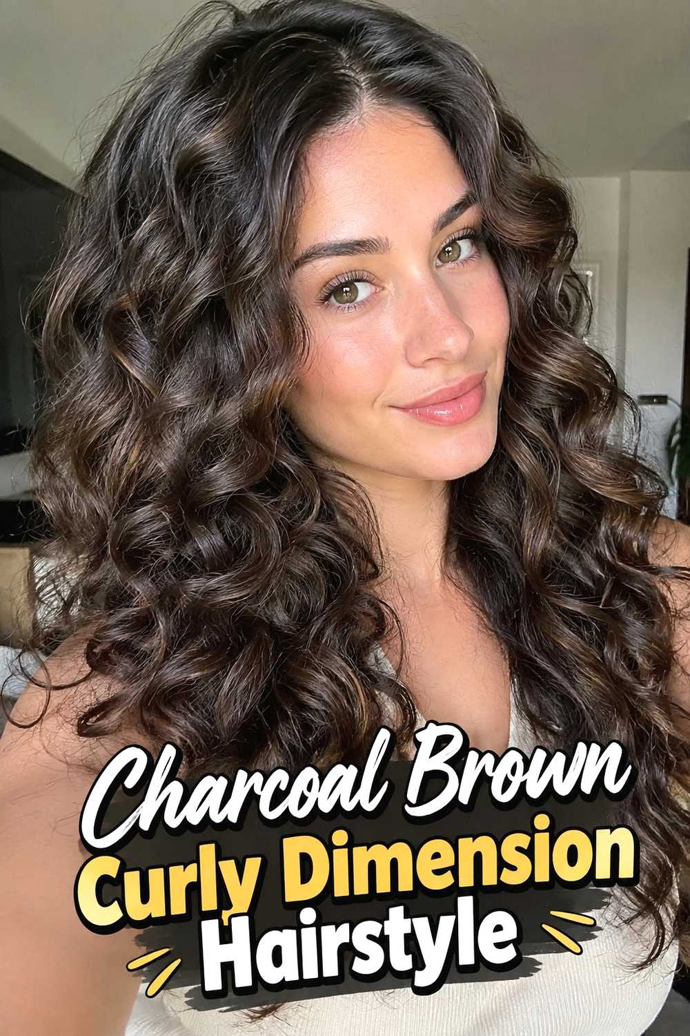 11. Charcoal Brown Curly Dimension Hairstyle
