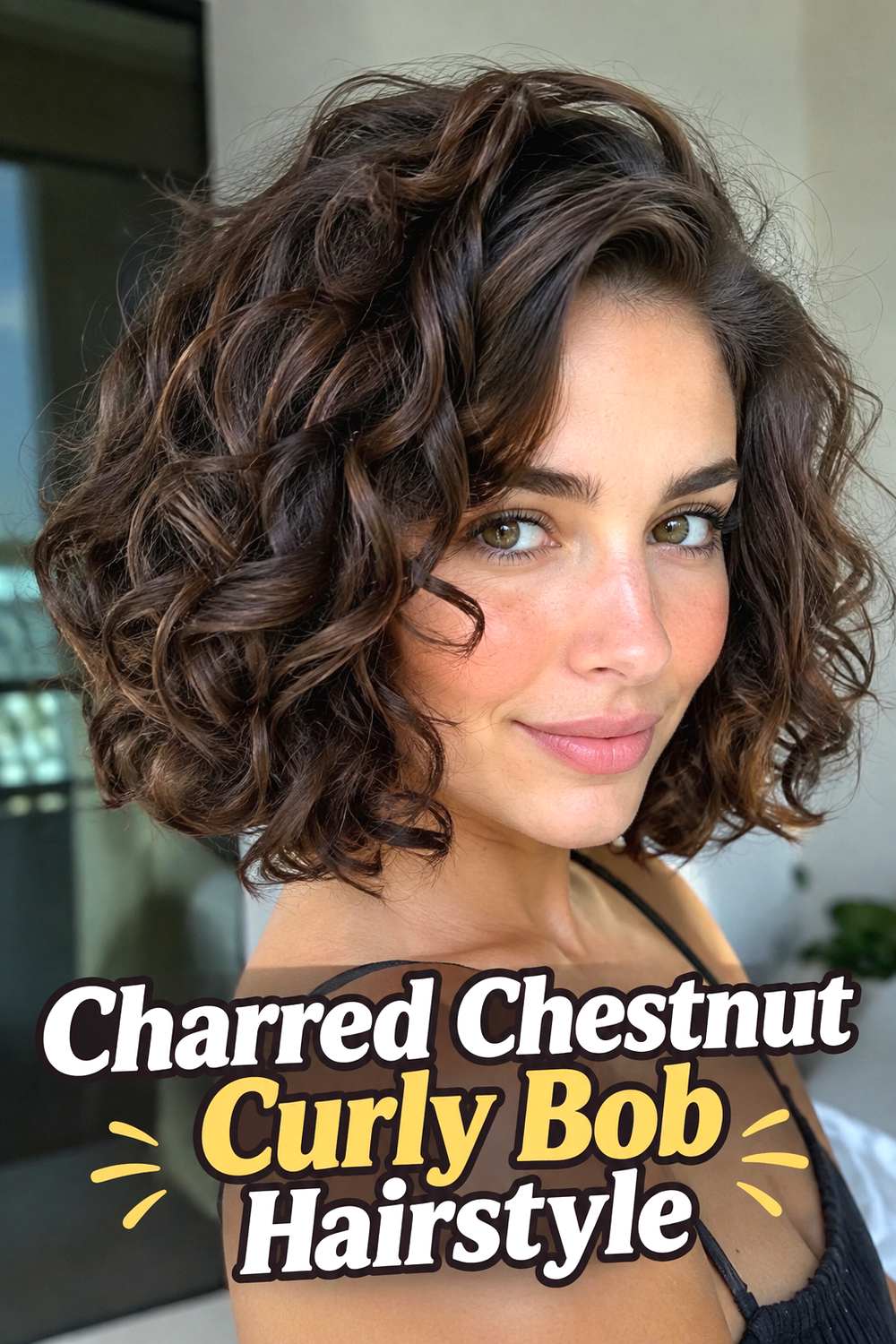 Charred Chestnut Curly Bob Hairstyle