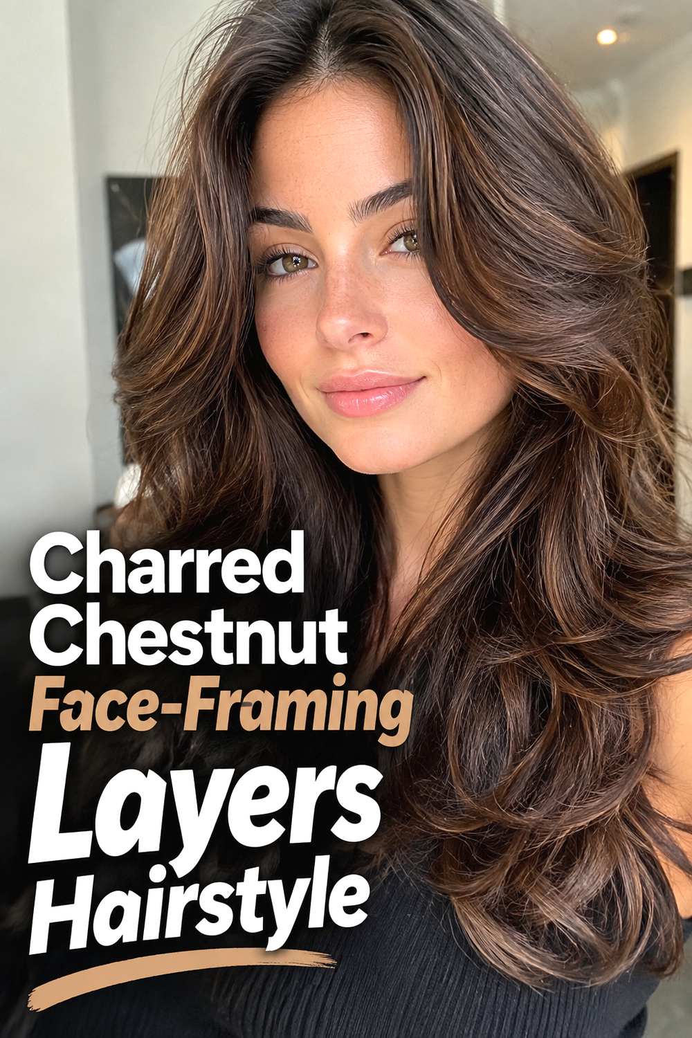 Charred Chestnut Face-Framing Layers Hairstyle