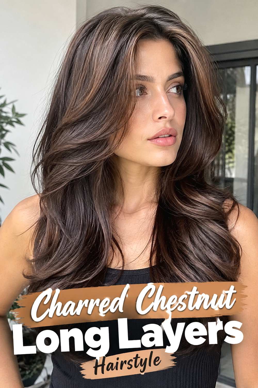 Charred Chestnut Long Layers Hairstyle