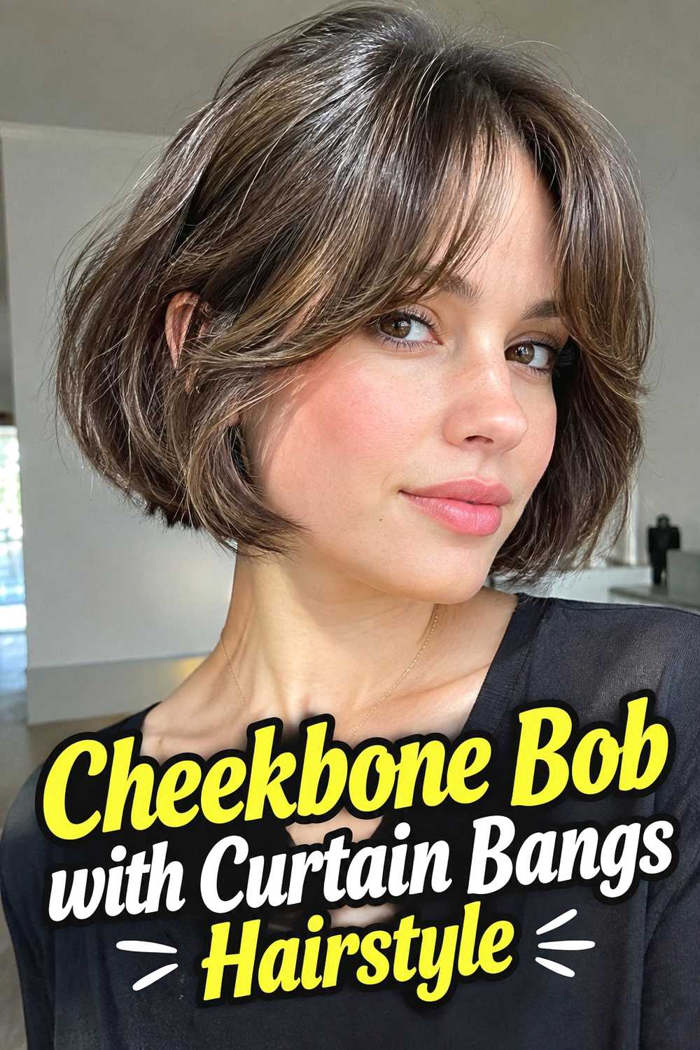 8. Cheekbone Bob With Curtain Bangs Hairstyle