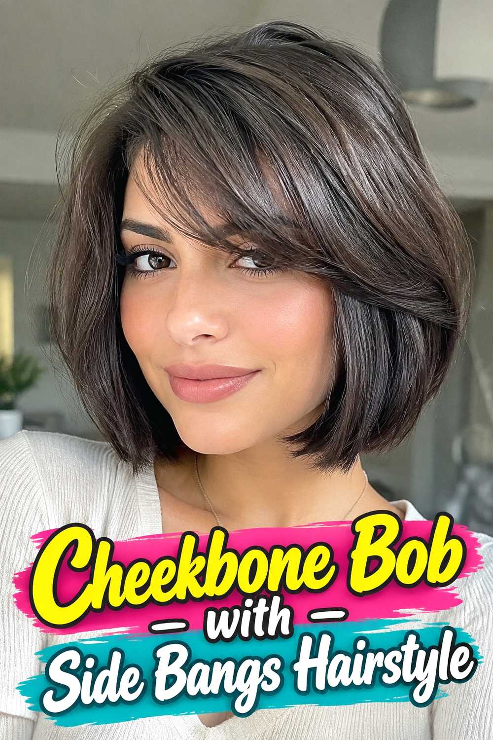 9. Cheekbone Bob With Side Bangs Hairstyle