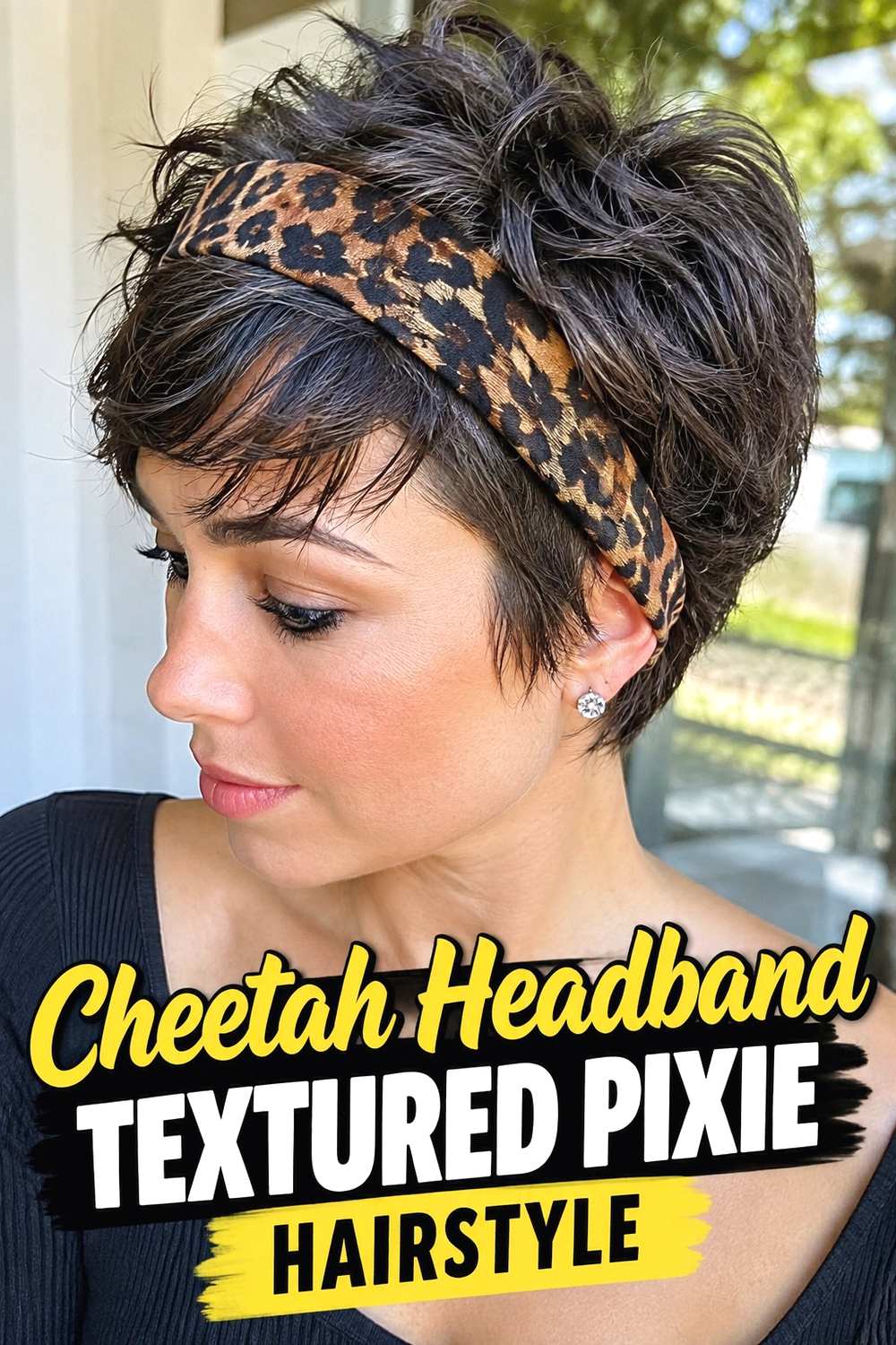 8. Cheetah Headband Textured Pixie Hairstyle