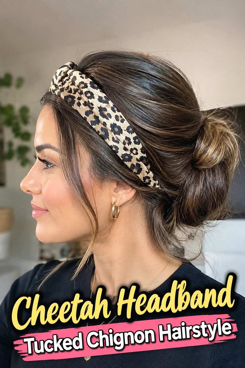 17. Cheetah Headband Tucked Chignon Hairstyle
