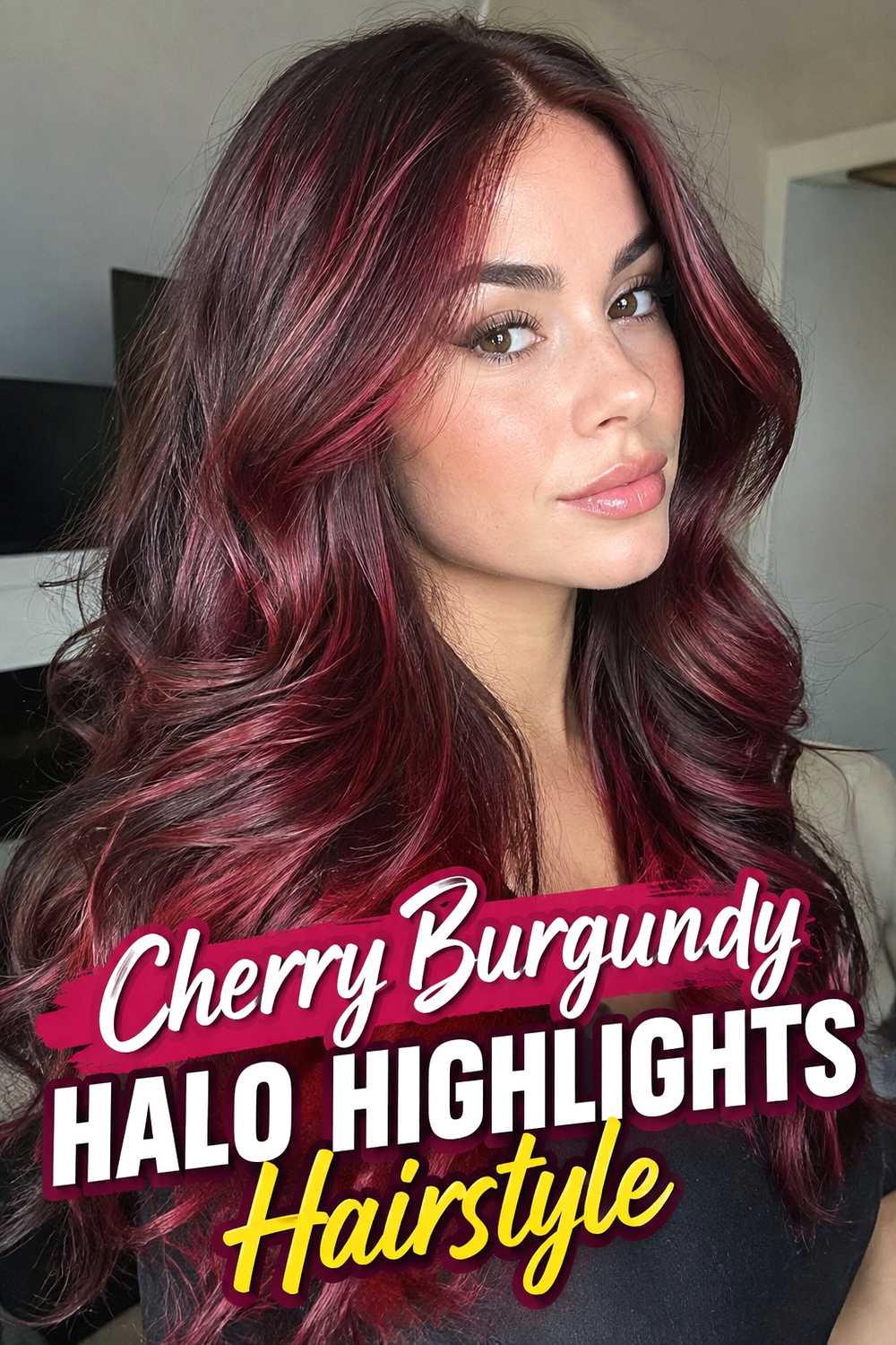 4. Cherry Burgundy Halo Highlights Hairstyle