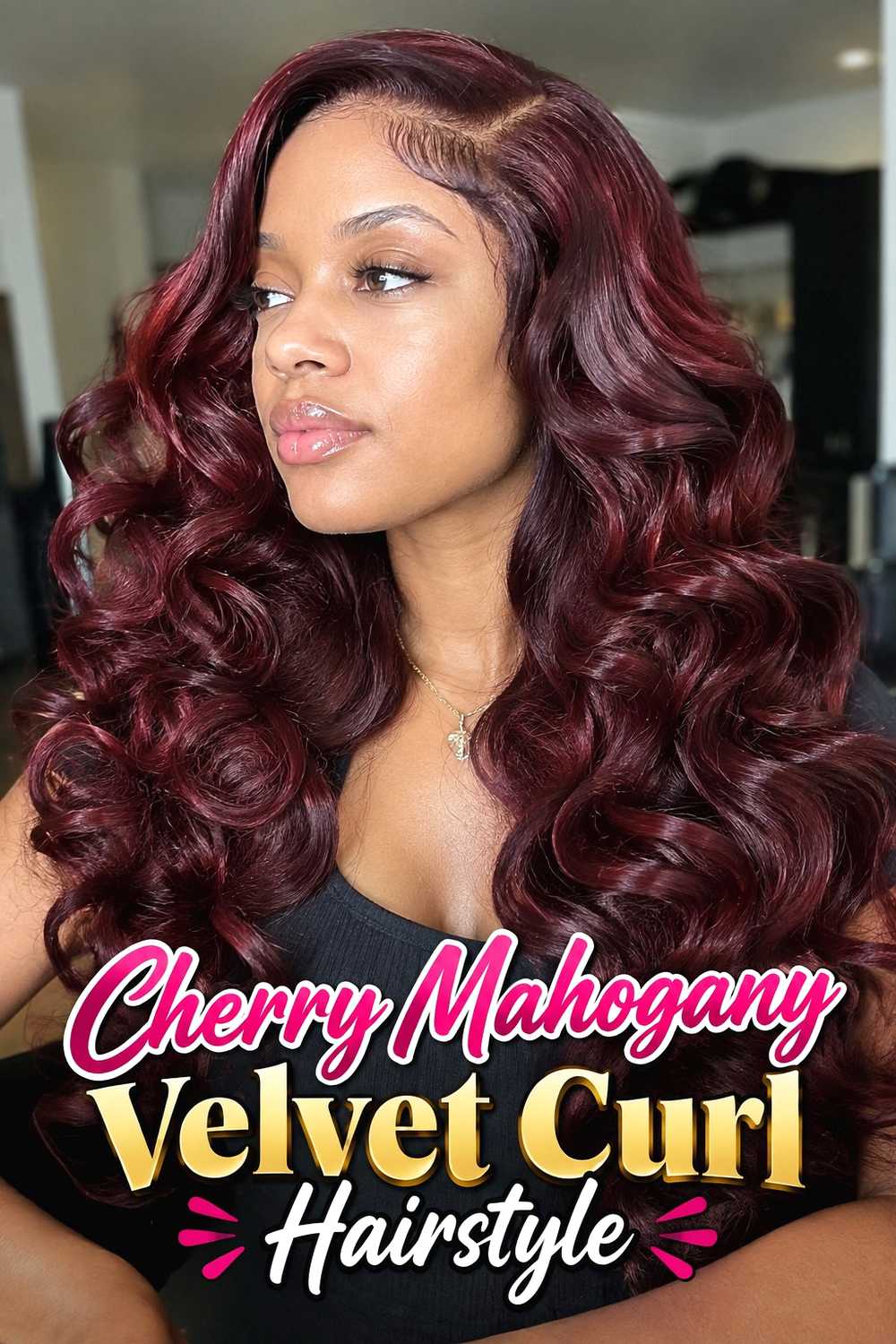 5. Cherry Mahogany Velvet Curl Hairstyle