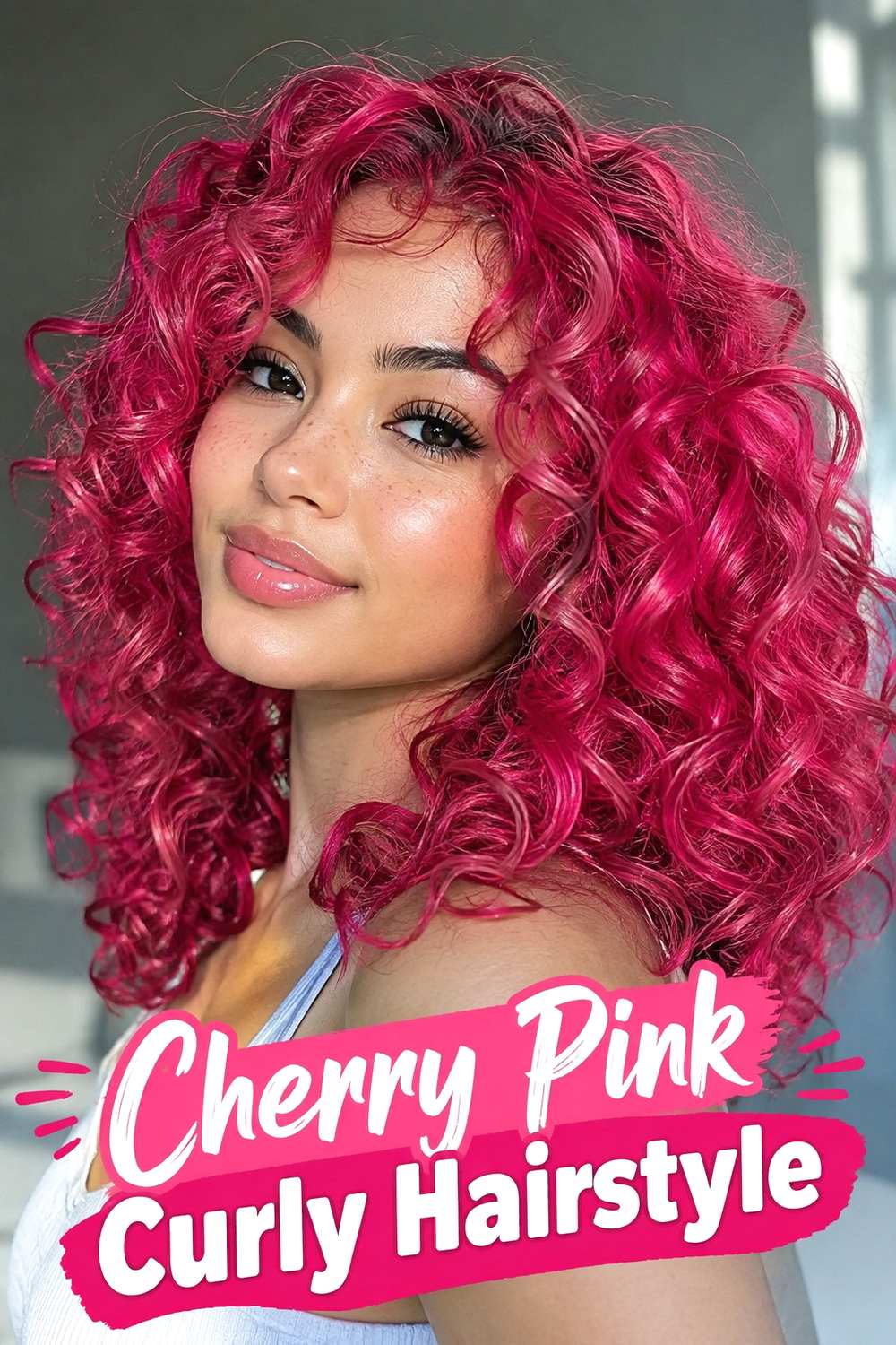 21. Cherry Pink Curly Hairstyle