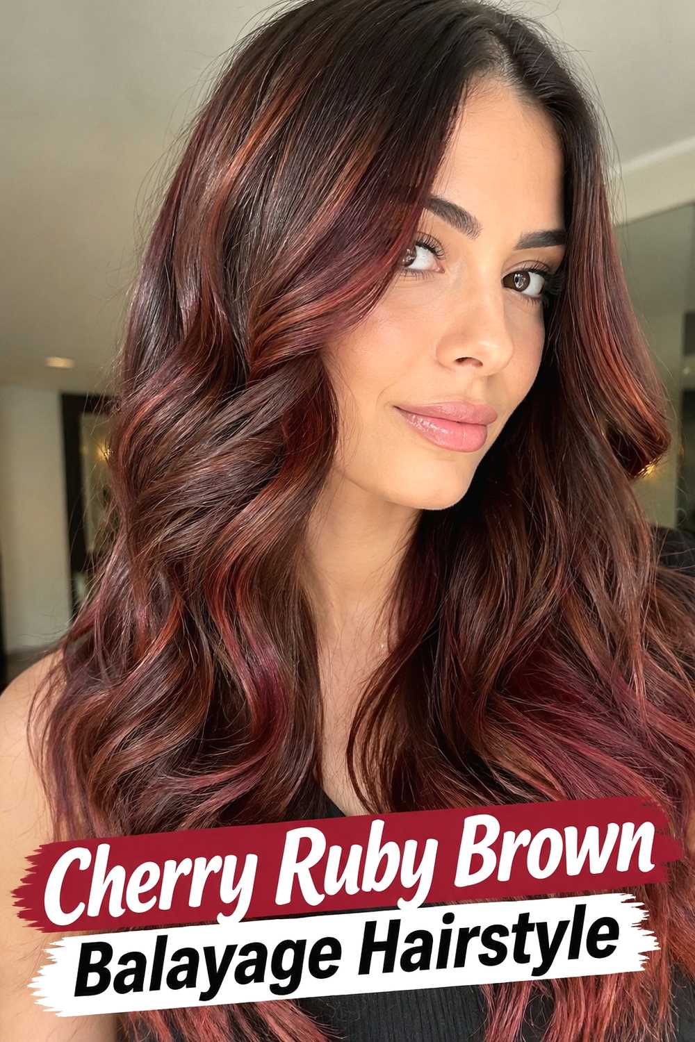 6. Cherry Ruby Brown Balayage Hairstyle