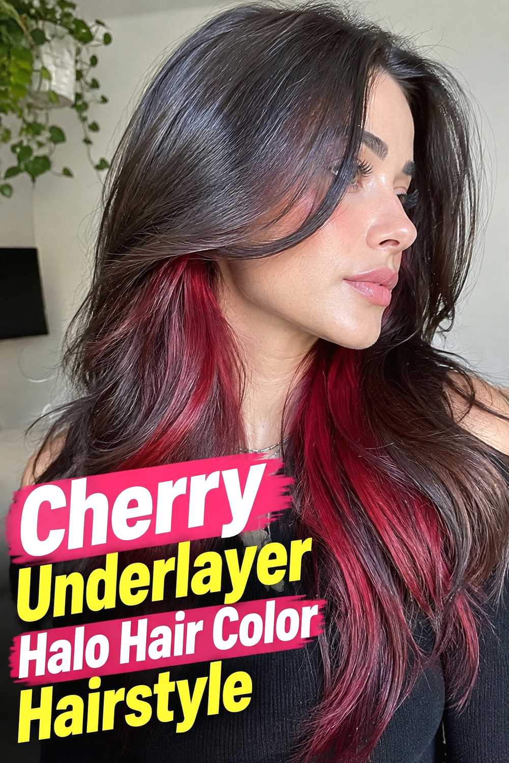 5. Cherry Underlayer Halo Hair Color Hairstyle