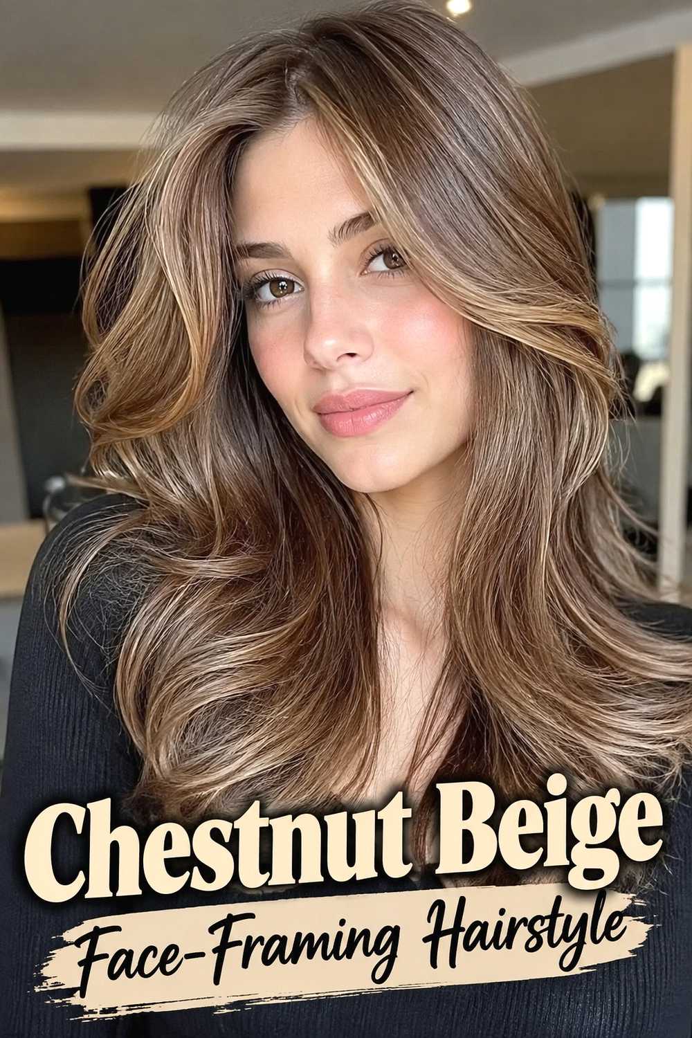 8. Chestnut Beige Face Framing Hairstyle
