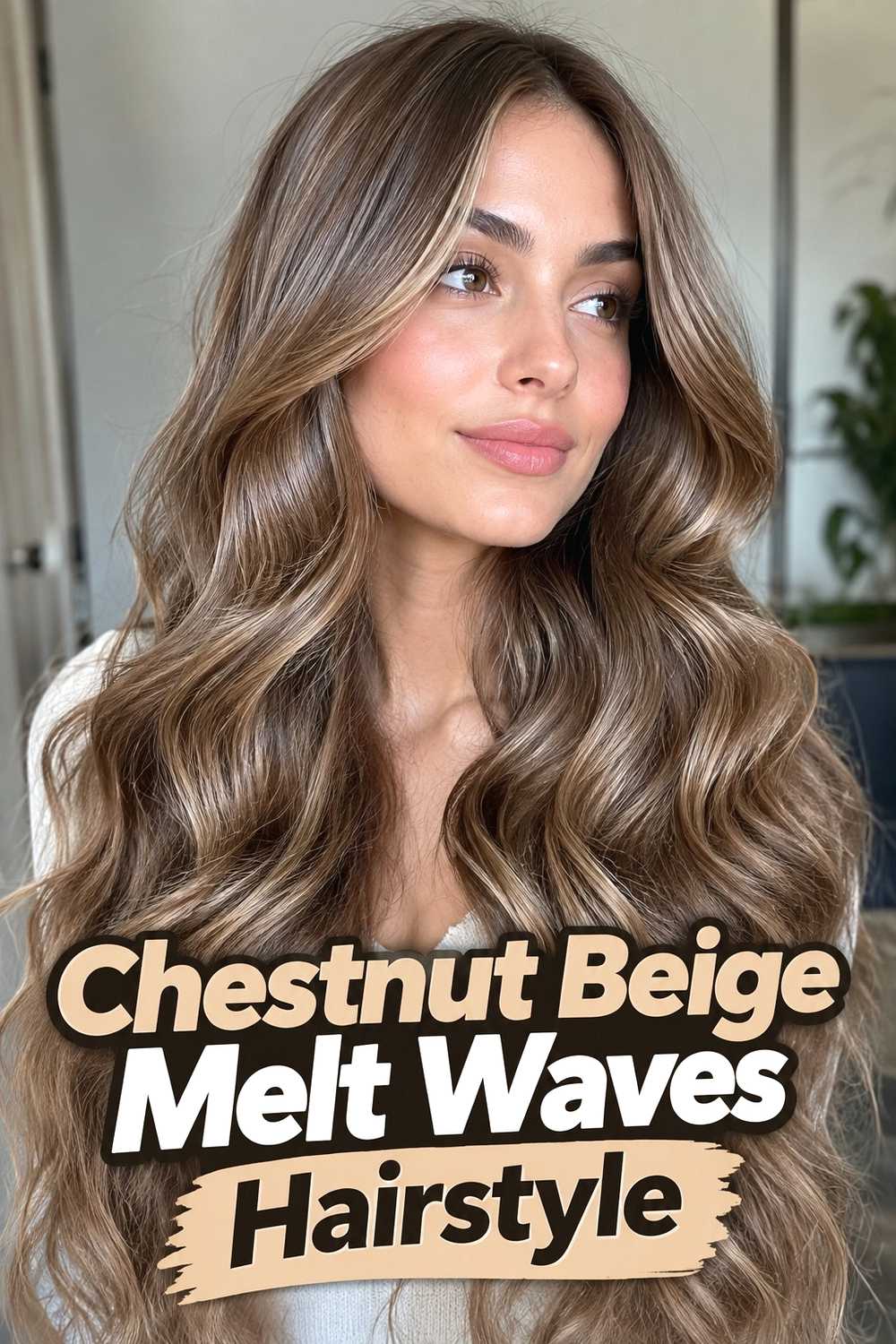 17. Chestnut Beige Melt Waves Hairstyle