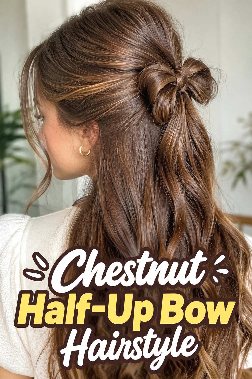 5. Chestnut Half Up Bow Hairstyle