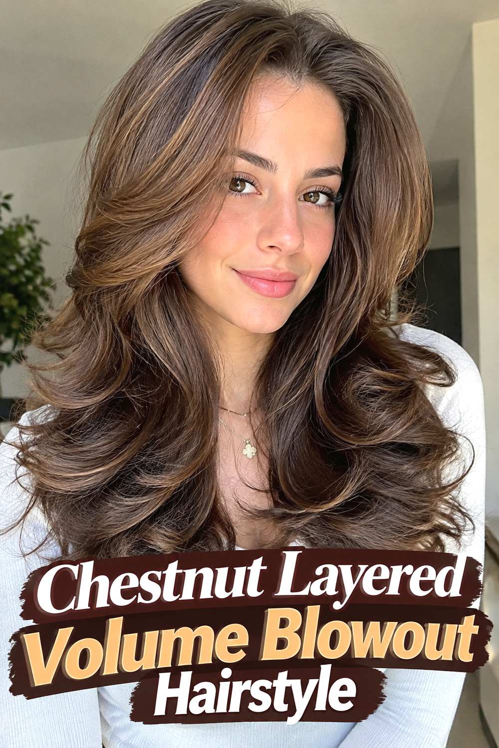 Chestnut Layered Volume Blowout Hairstyle