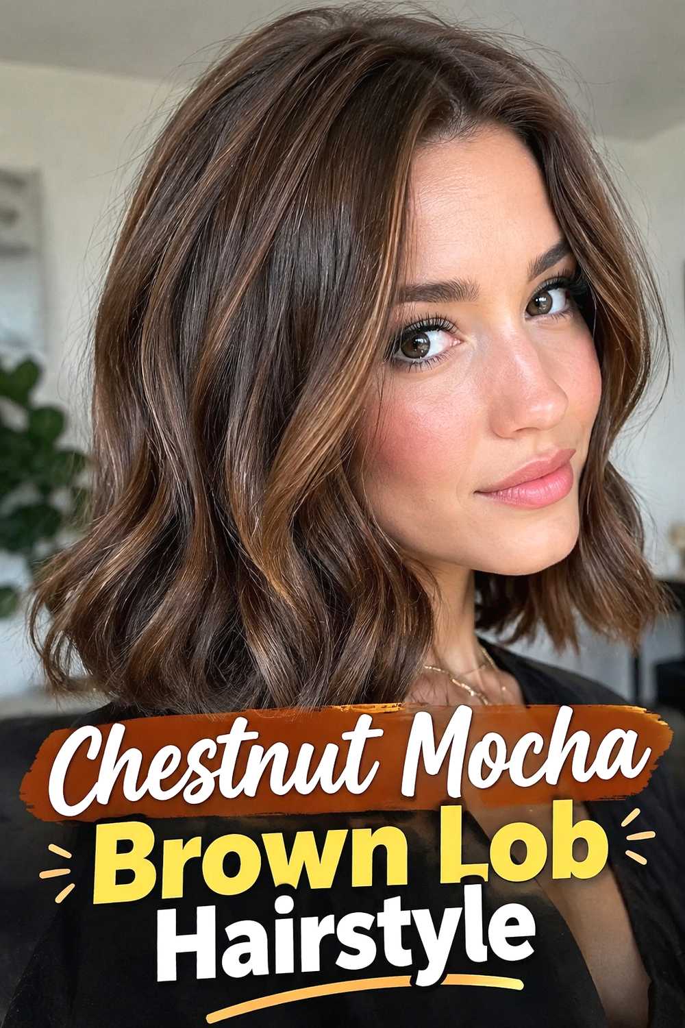 13. Chestnut Mocha Brown Lob Hairstyle