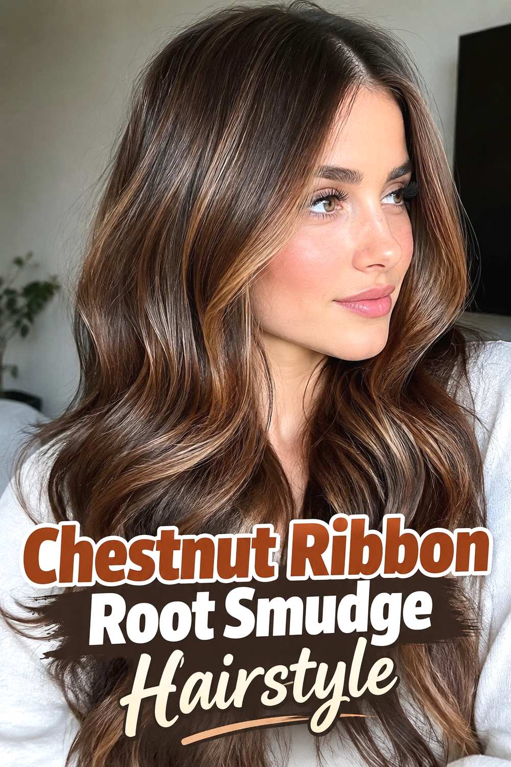 10. Chestnut Ribbon Root Smudge Hairstyle
