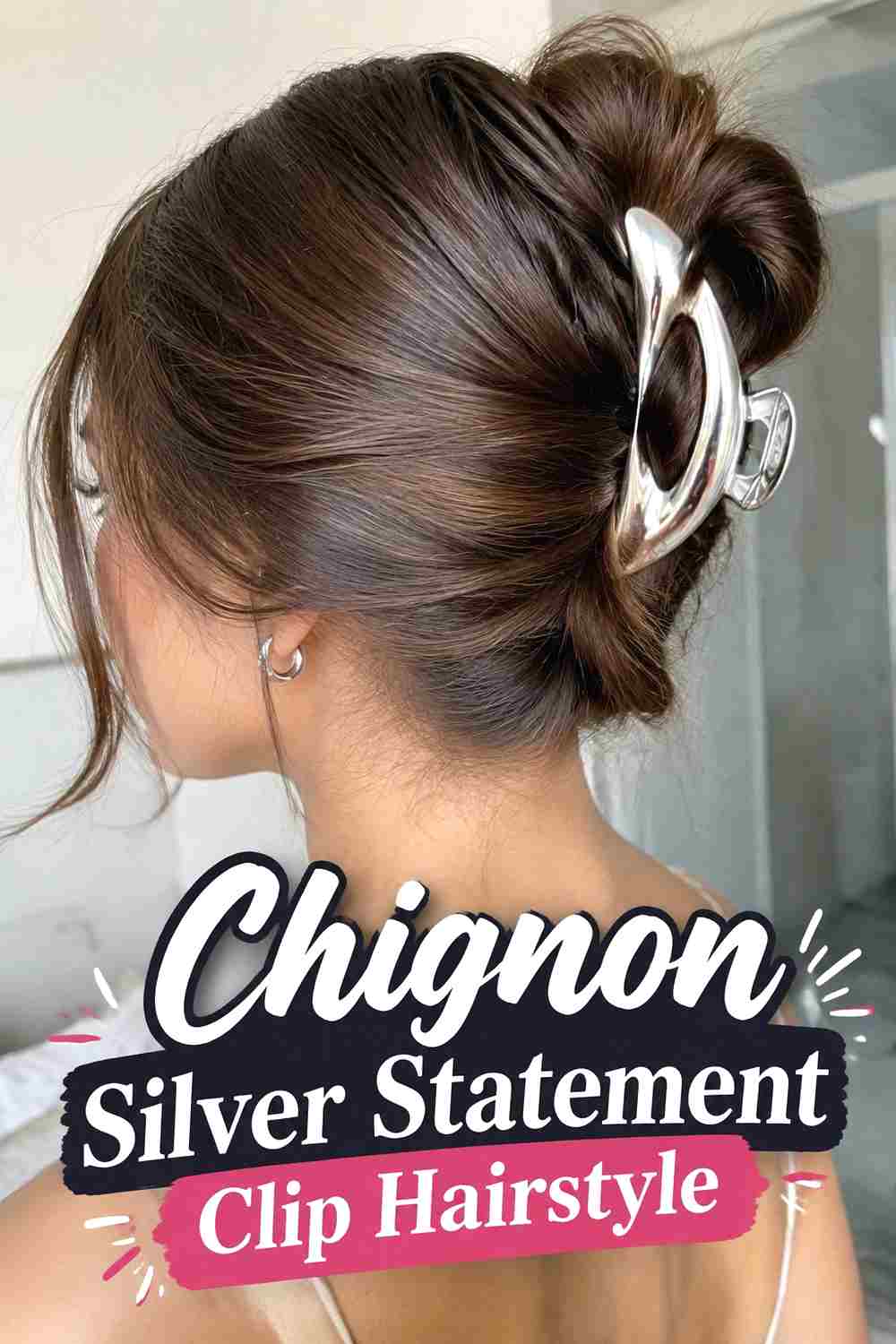16. Chignon Silver Statement Clip Hairstyle