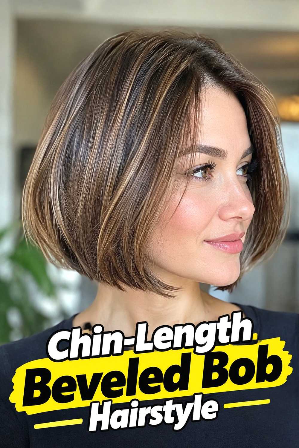 2. Chin Length Beveled Bob Hairstyle
