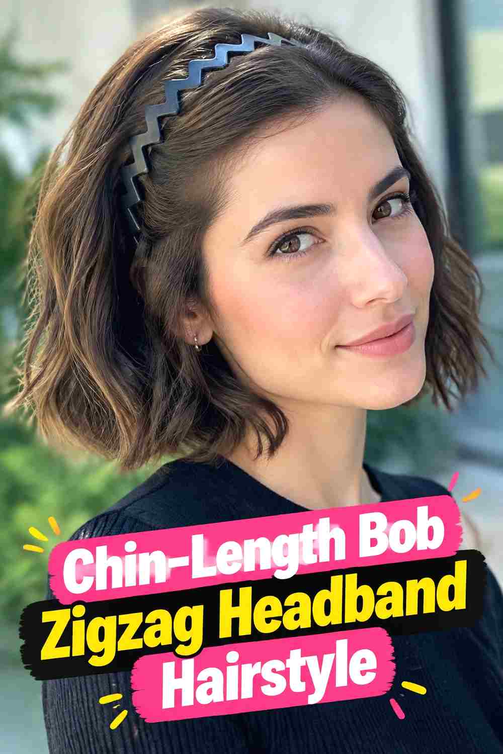 8. Chin Length Bob Zigzag Headband Hairstyle