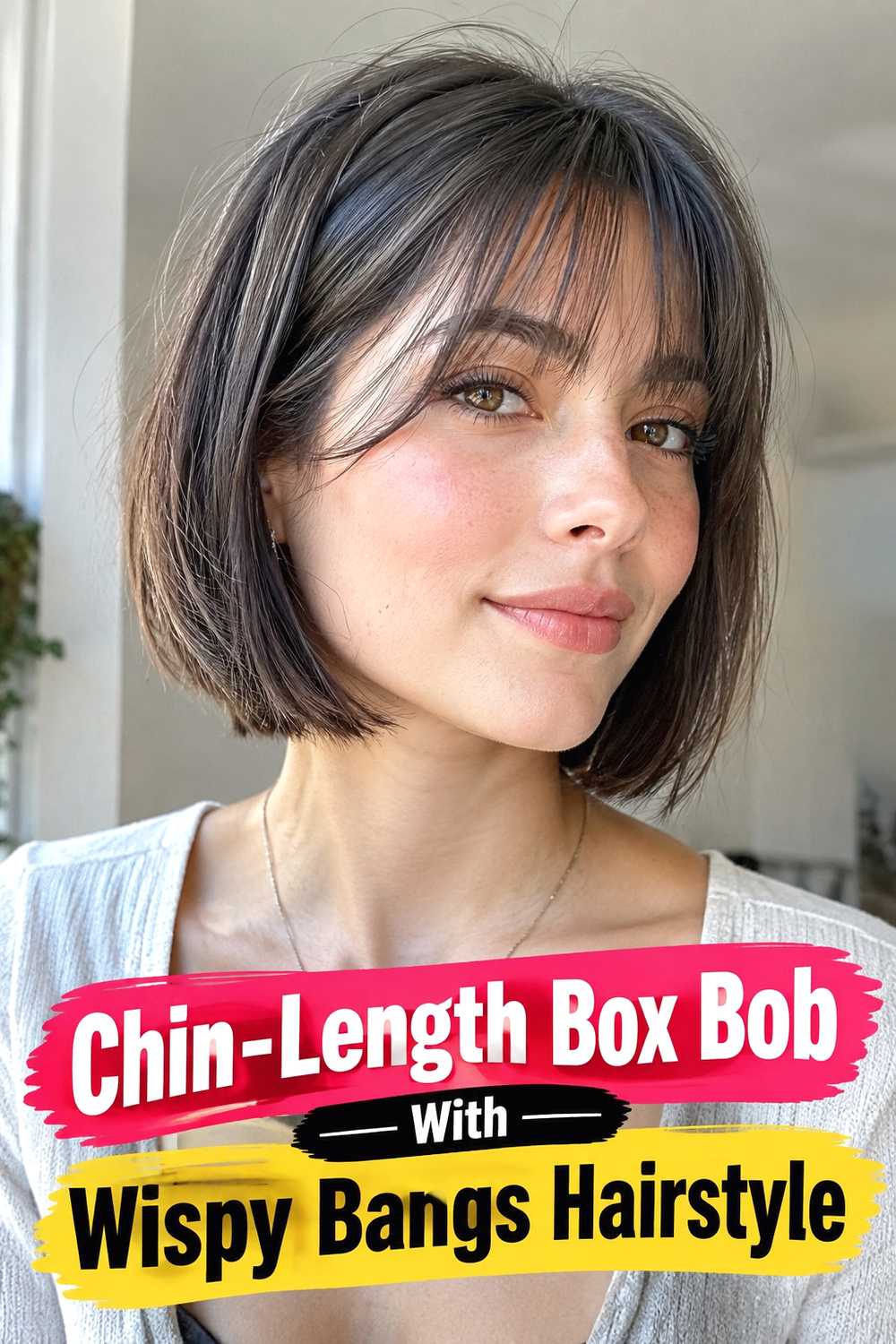 6. Chin Length Box Bob With Wispy Bangs Hairstyle