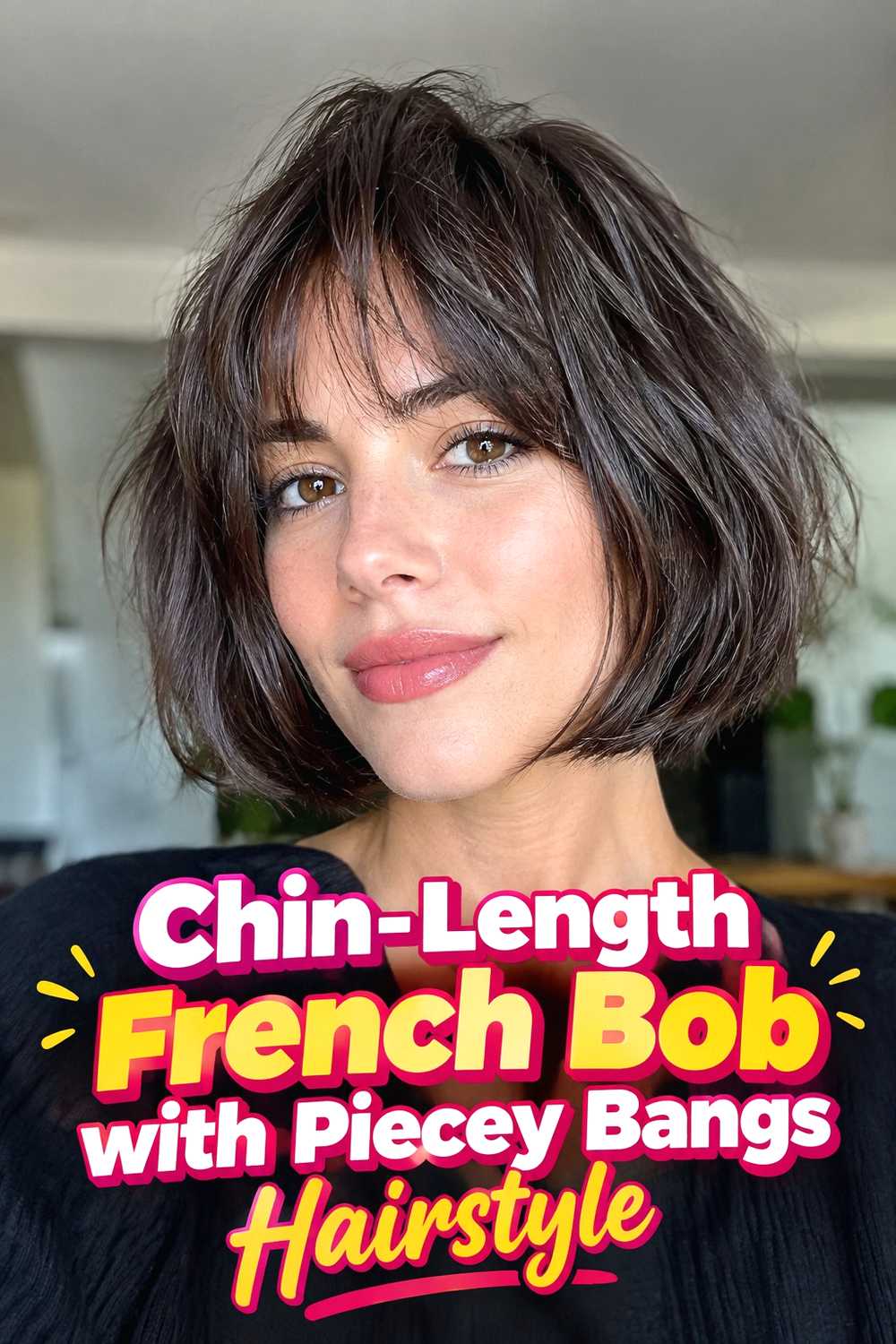 2. Chin Length French Bob With Piecey Bangs Hairstyle