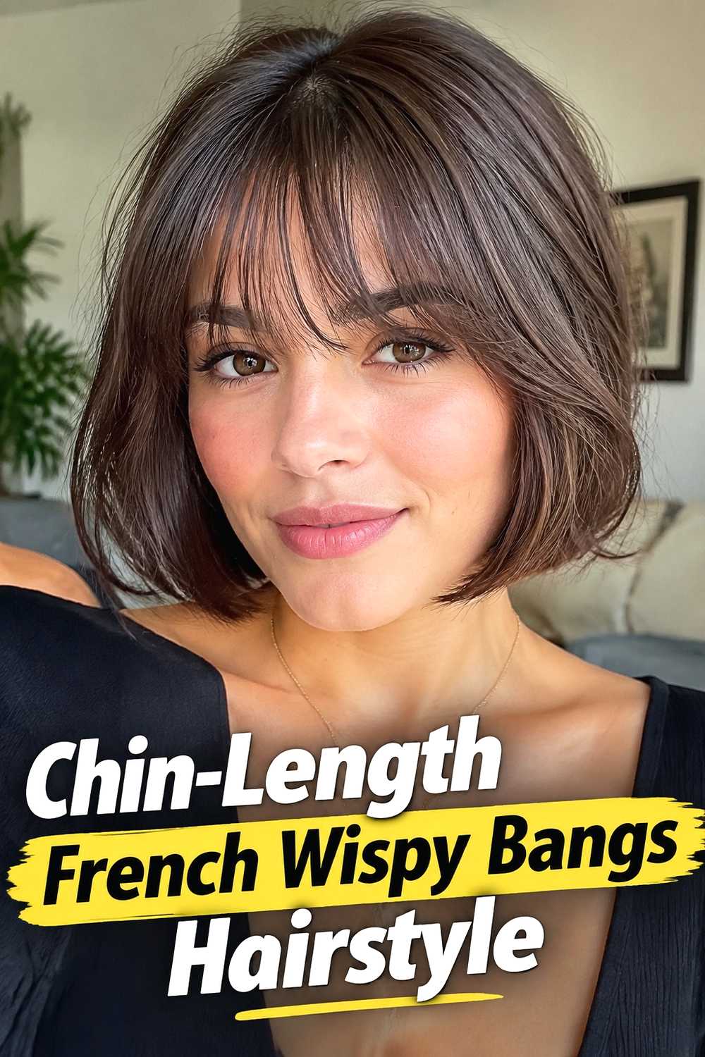 17. Chin Length French Wispy Bangs Hairstyle
