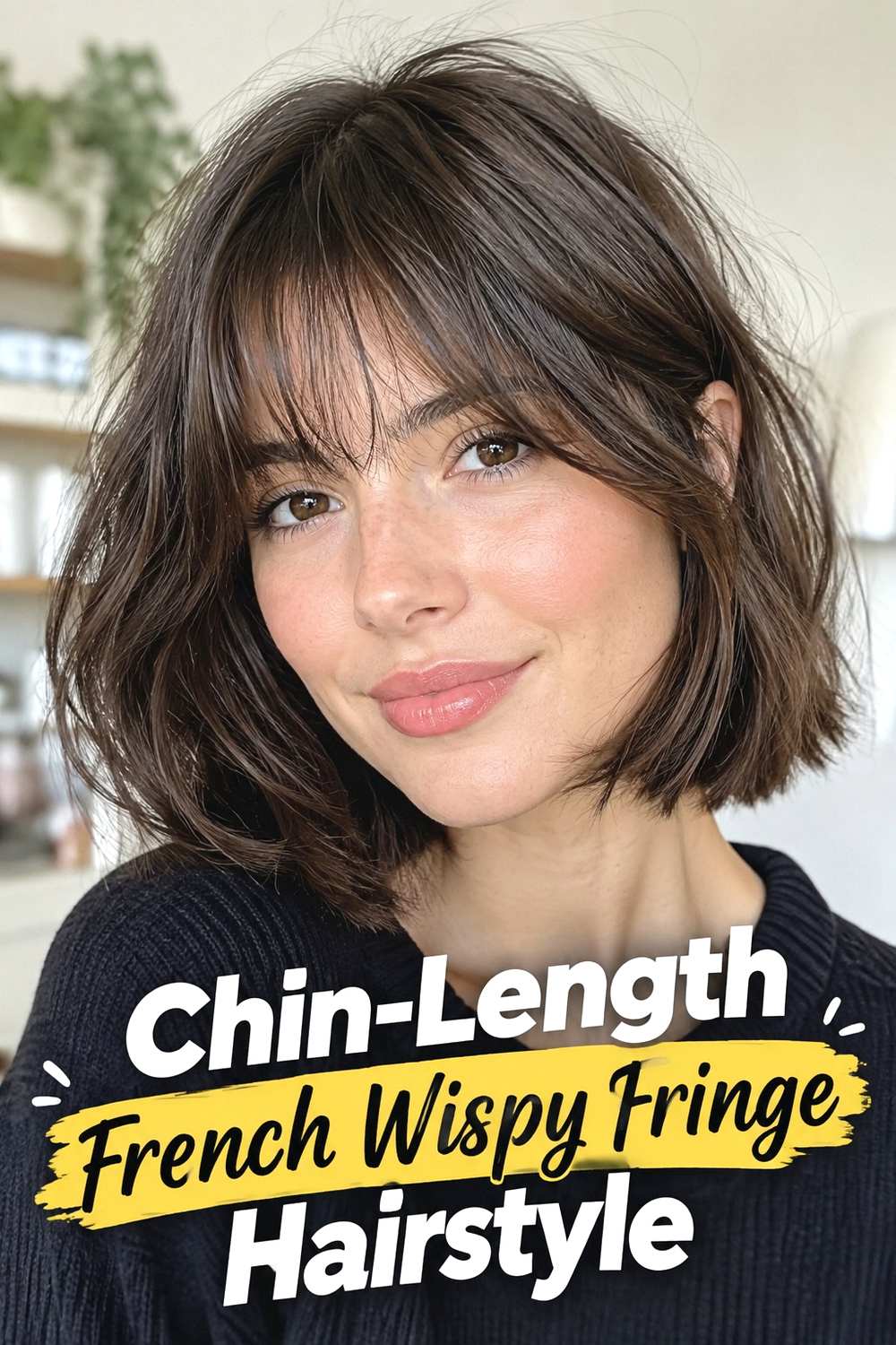 11. Chin Length French Wispy Fringe Hairstyle