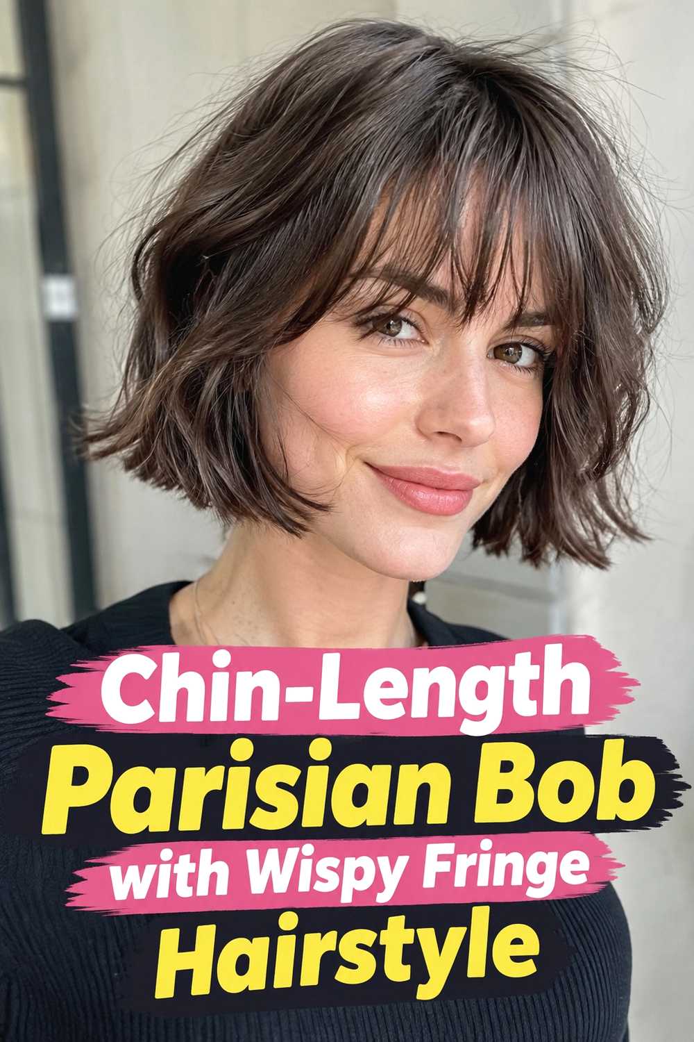 2. Chin Length Parisian Bob With Wispy Fringe Hairstyle