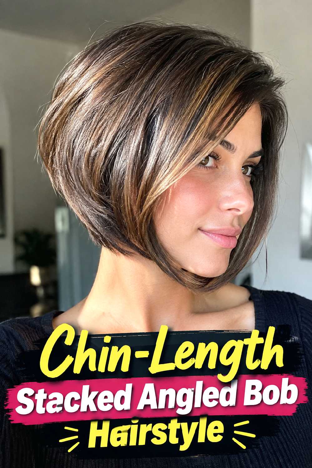 Chin-Length Stacked Angled Bob Hairstyle