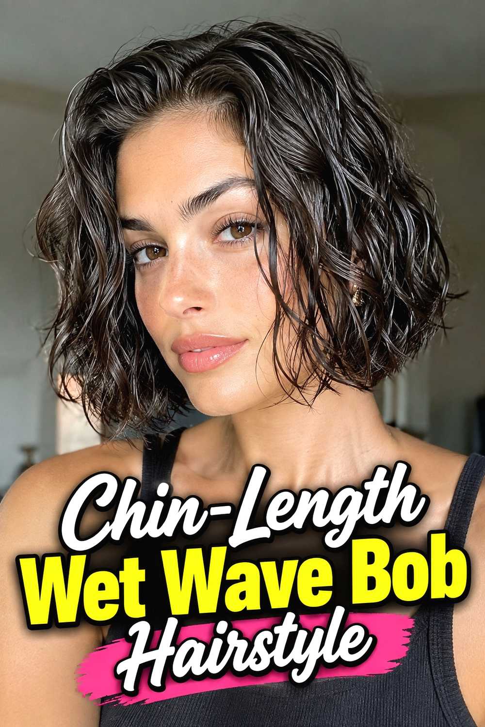 8. Chin Length Wet Wave Bob Hairstyle