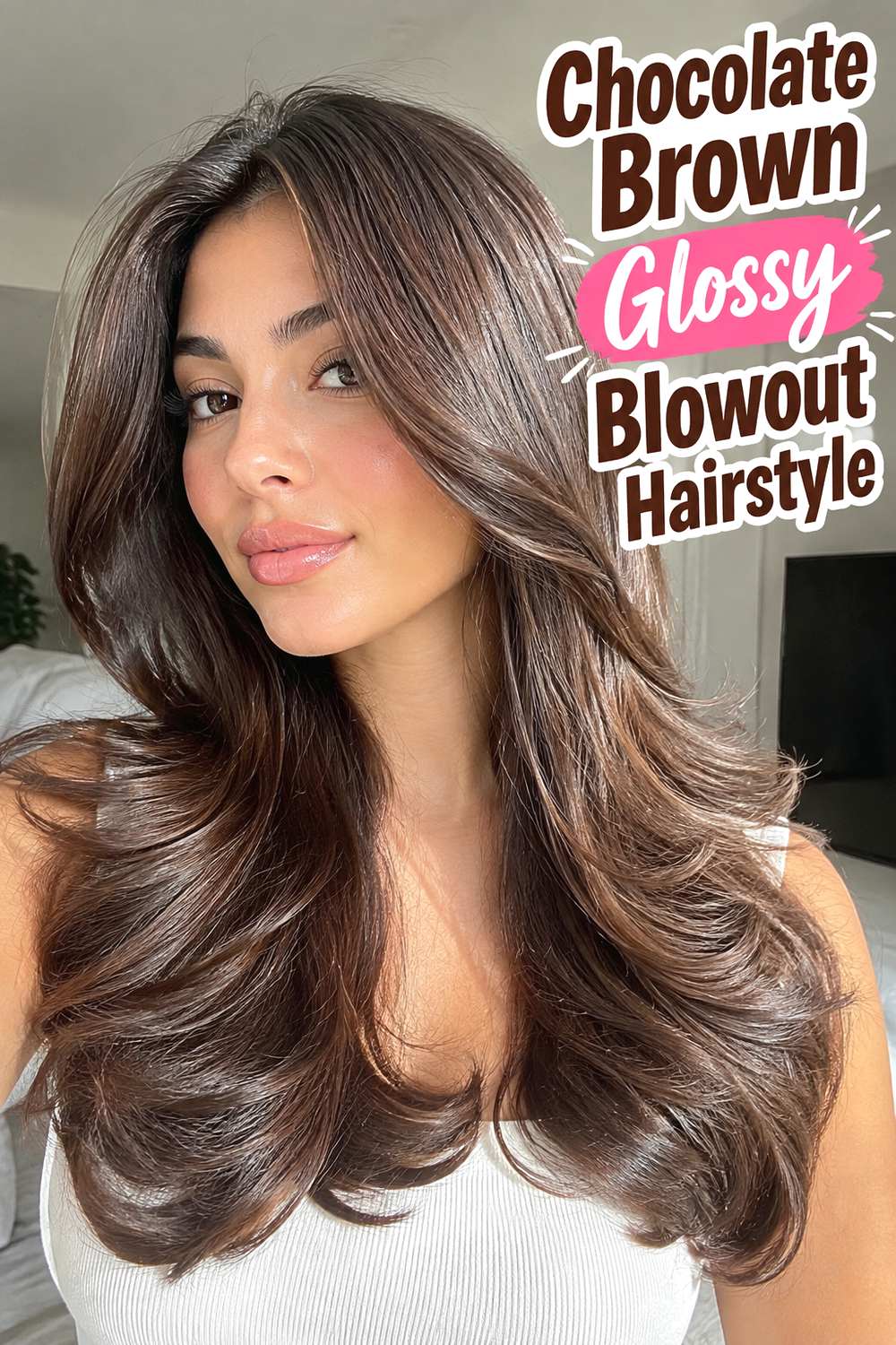 Chocolate Brown Glossy Blowout Hairstyle