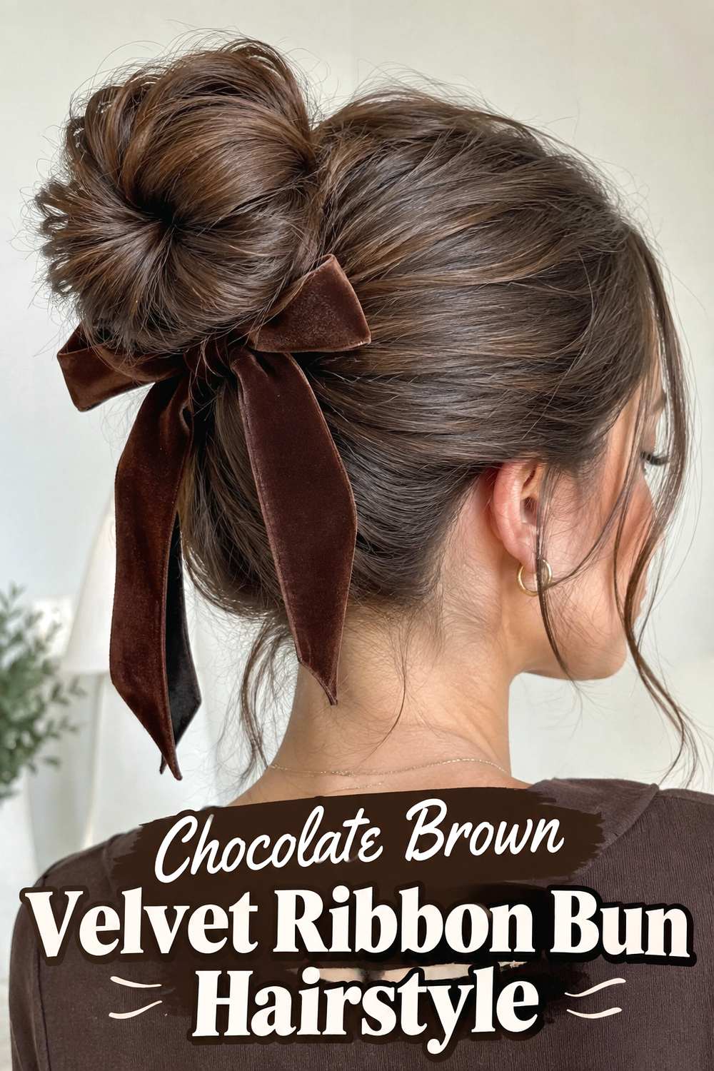 Chocolate Brown Velvet Ribbon Bun Hairstyle