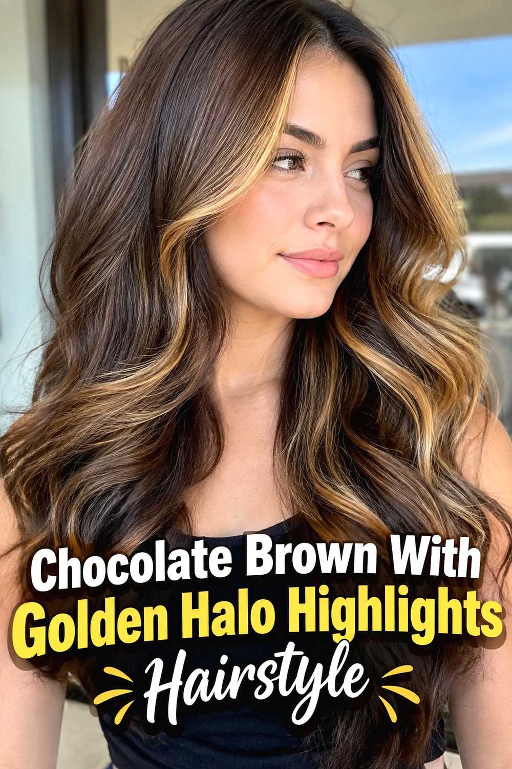 3. Chocolate Brown With Golden Halo Highlights Hairstyle