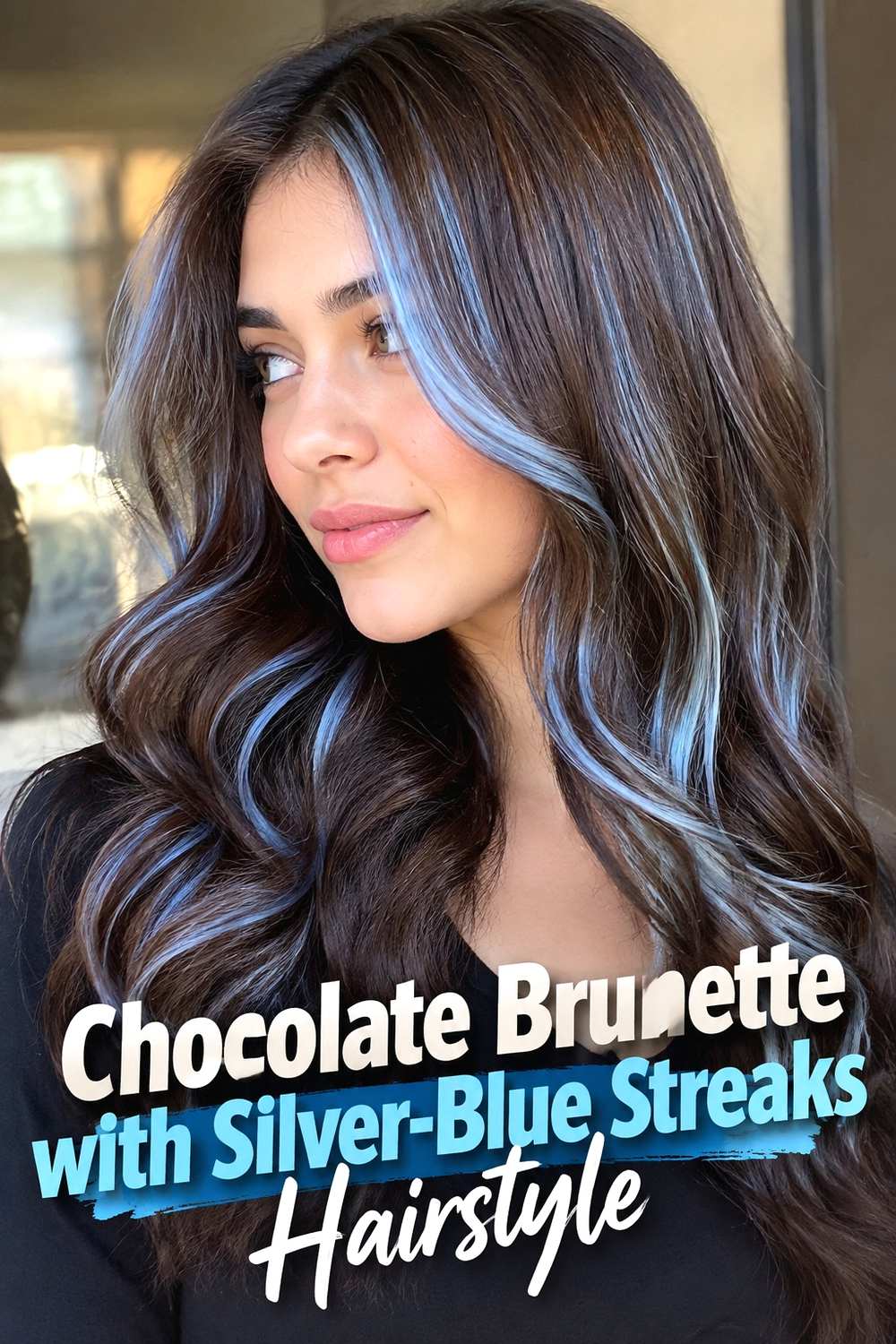 9. Chocolate Brunette With Silver Blue Streaks Hairstyle