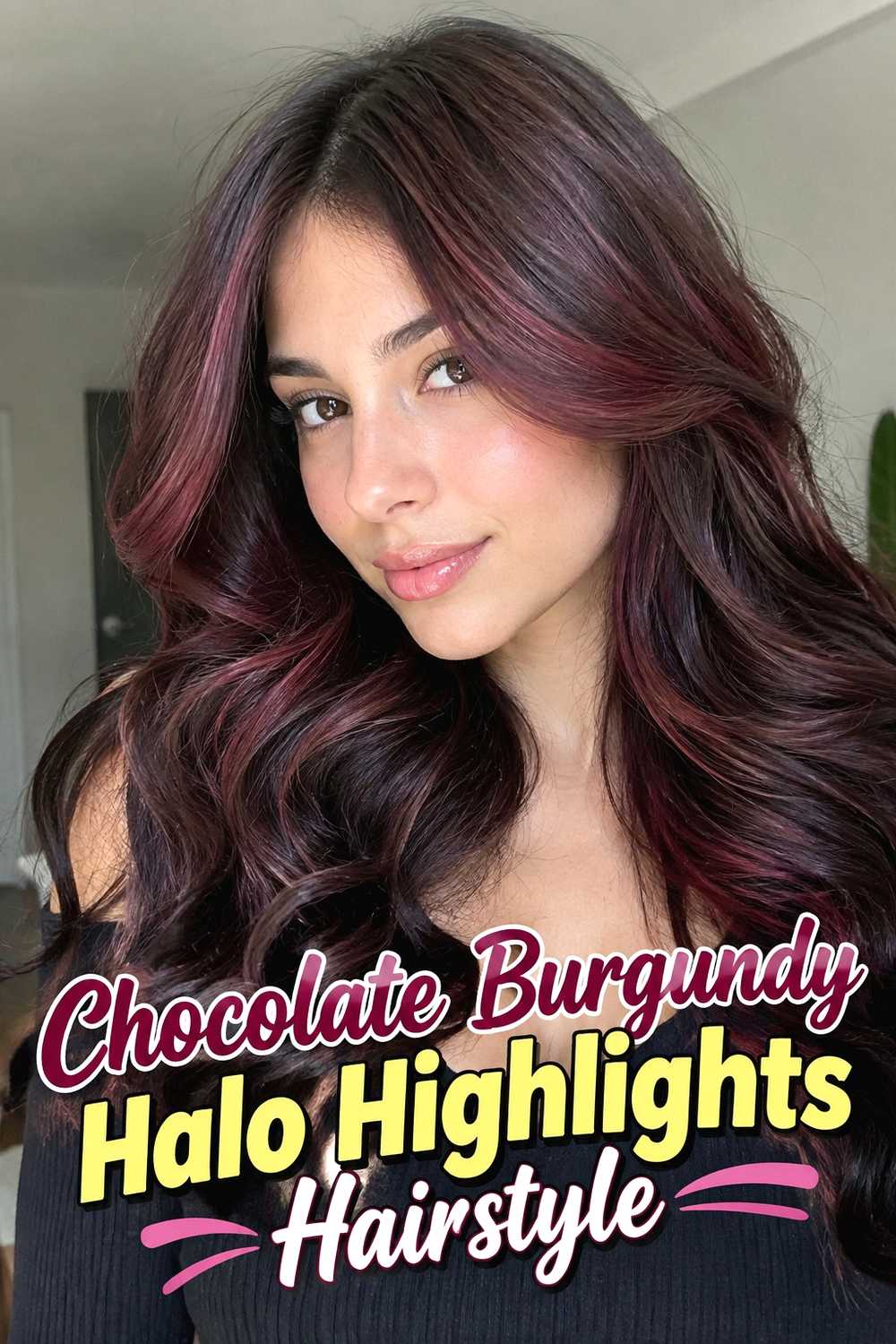 6. Chocolate Burgundy Halo Highlights Hairstyle