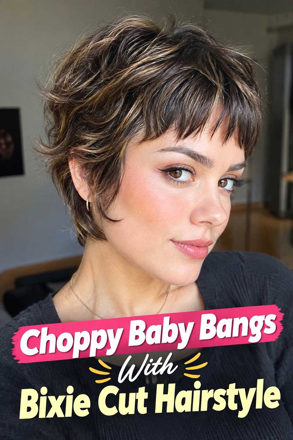13. Choppy Baby Bangs With Bixie Cut Hairstyle