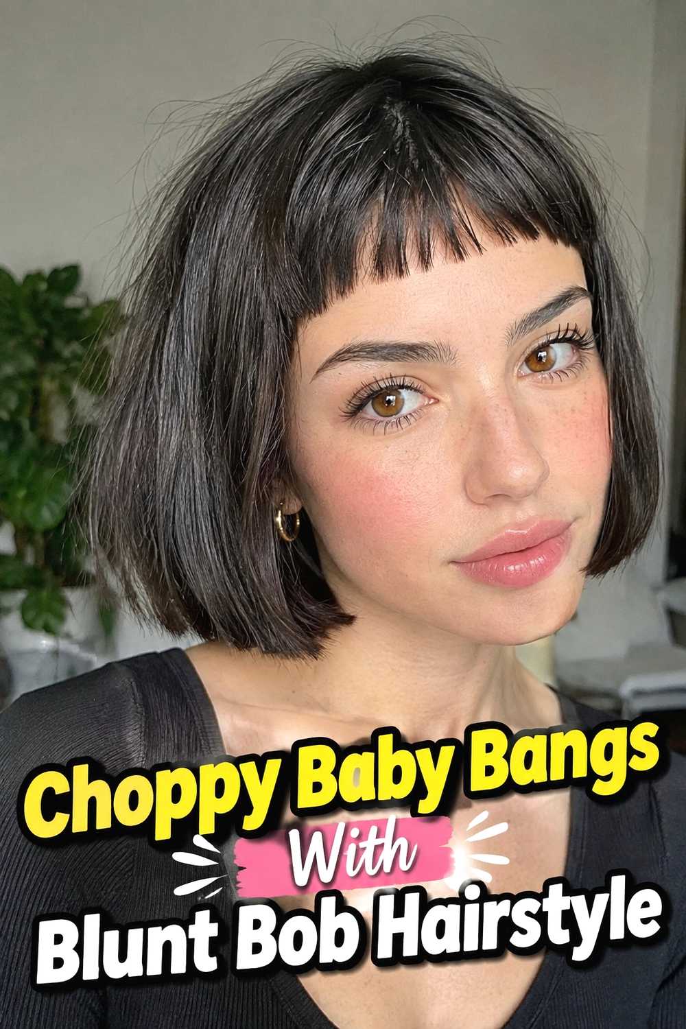 6. Choppy Baby Bangs With Blunt Bob Hairstyle