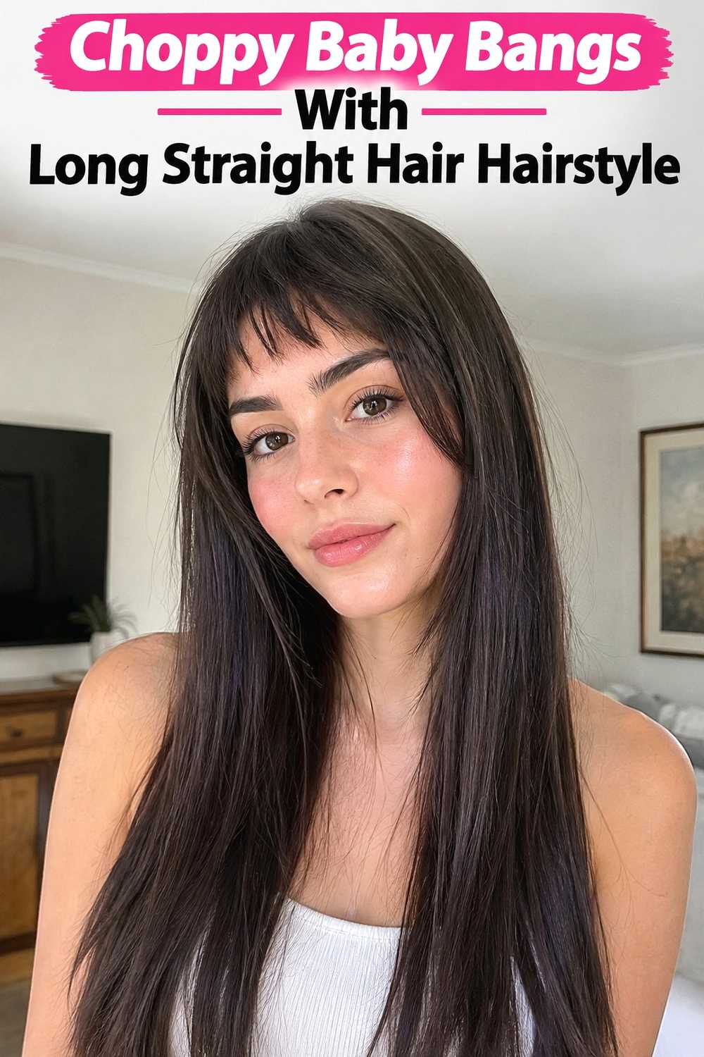 8. Choppy Baby Bangs With Long Straight Hair Hairstyle