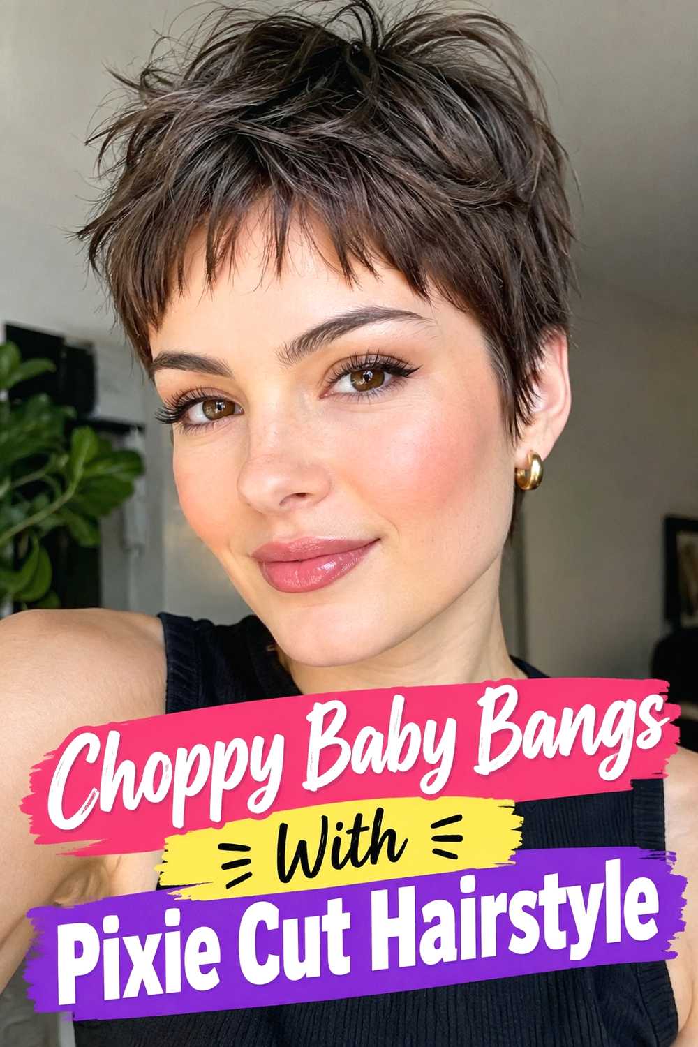 4. Choppy Baby Bangs With Pixie Cut Hairstyle