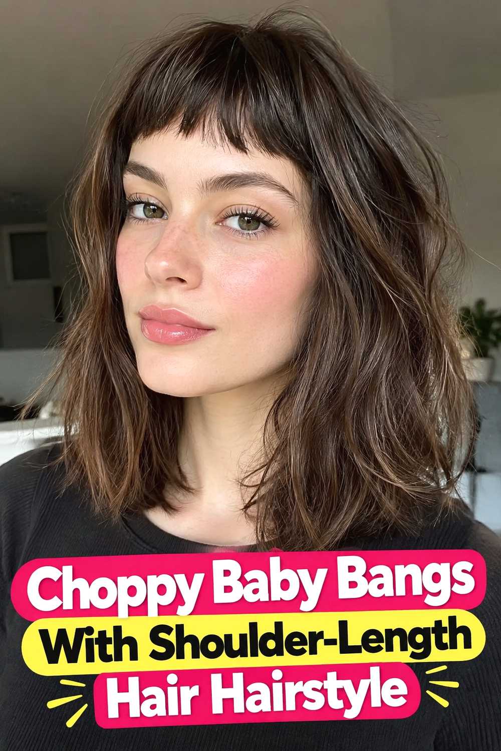 11. Choppy Baby Bangs With Shoulder Length Hair Hairstyle