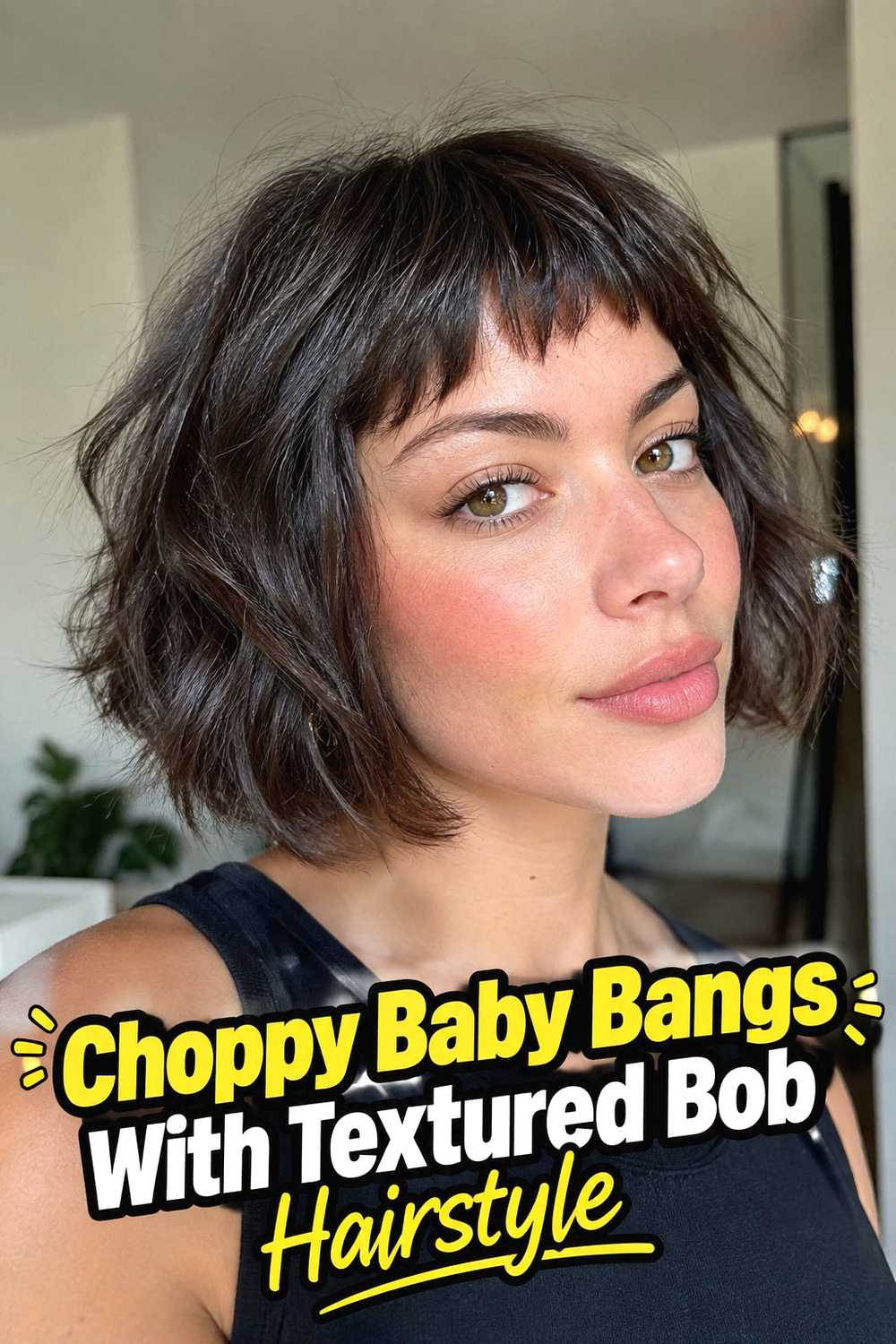 3. Choppy Baby Bangs With Textured Bob Hairstyle