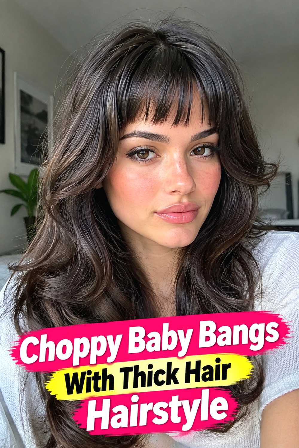 14. Choppy Baby Bangs With Thick Hair Hairstyle